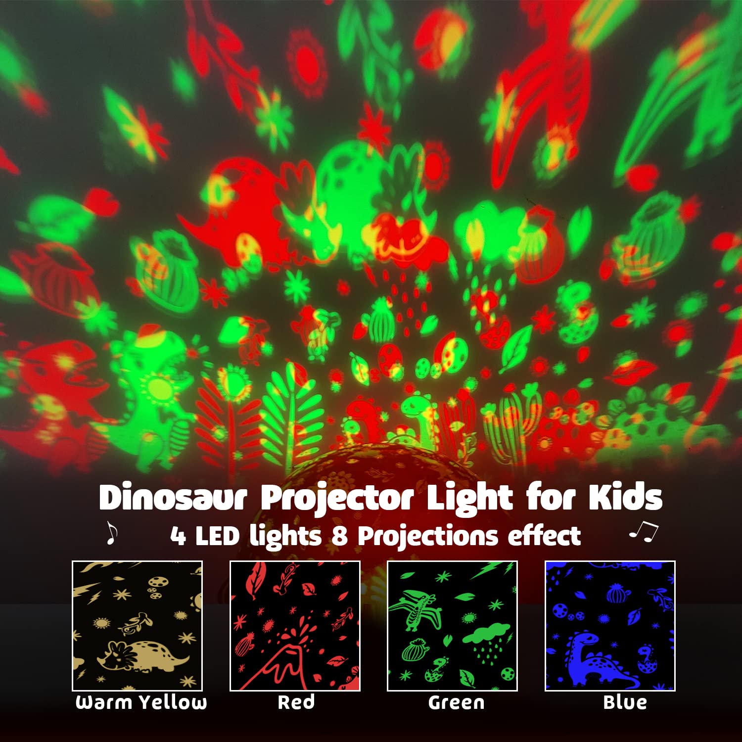 Moredig Dinosaur Night Light Projector for Kids, Remote Dinosaur Projector Light with 12 Music, 18 Lighting Modes Baby Night Light for Kids with Timer 2 Projections Gifts for Baby Boys Girls - Black