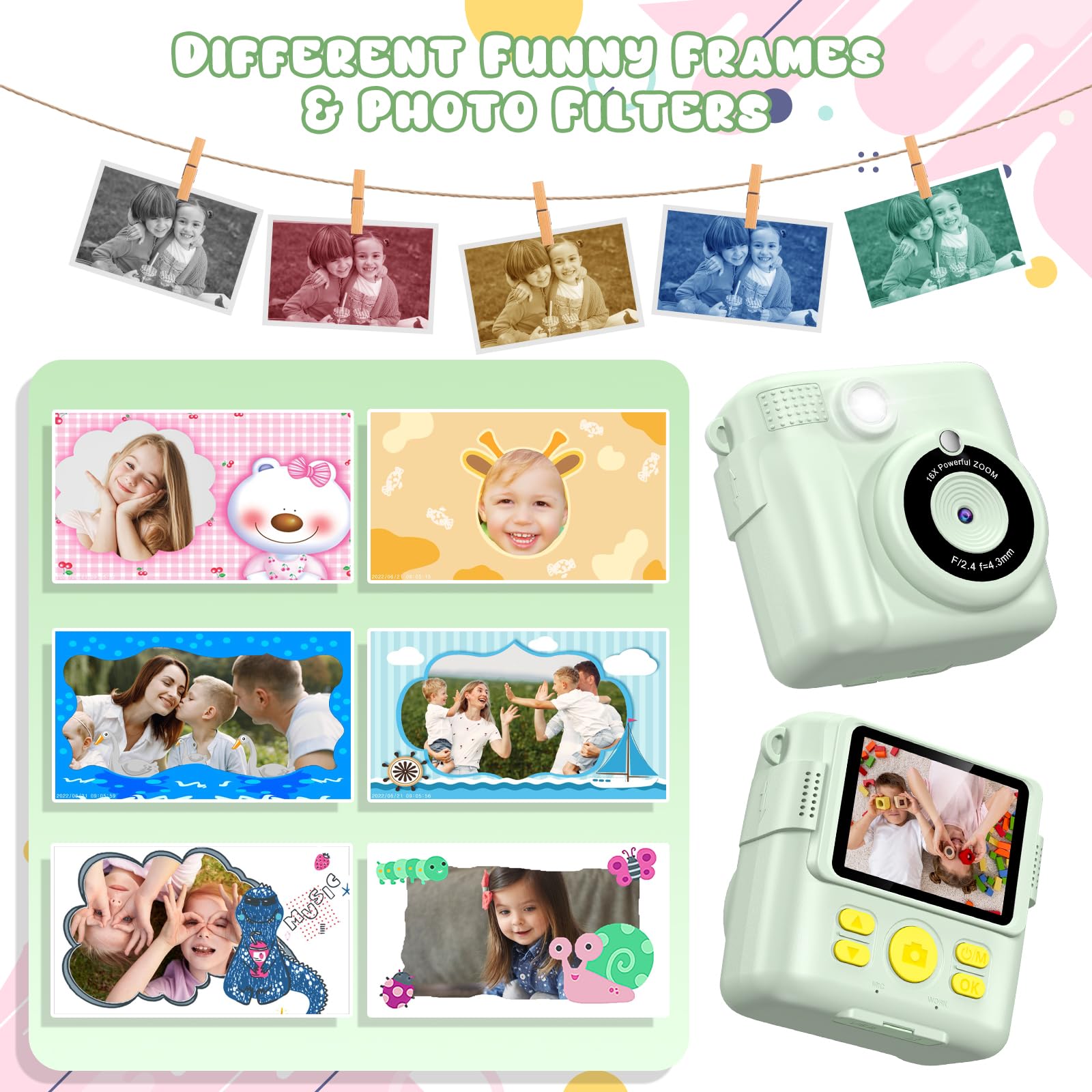 Gofunly Kids Camera Instant Print, 2.4'' Instant Camera for Kids with 32G Card & Print Photo Paper, 1080P HD Video Kids Digital Toddler Toy Camera, Christmas Birthday Gift for Girls Age 3-12 Years Old