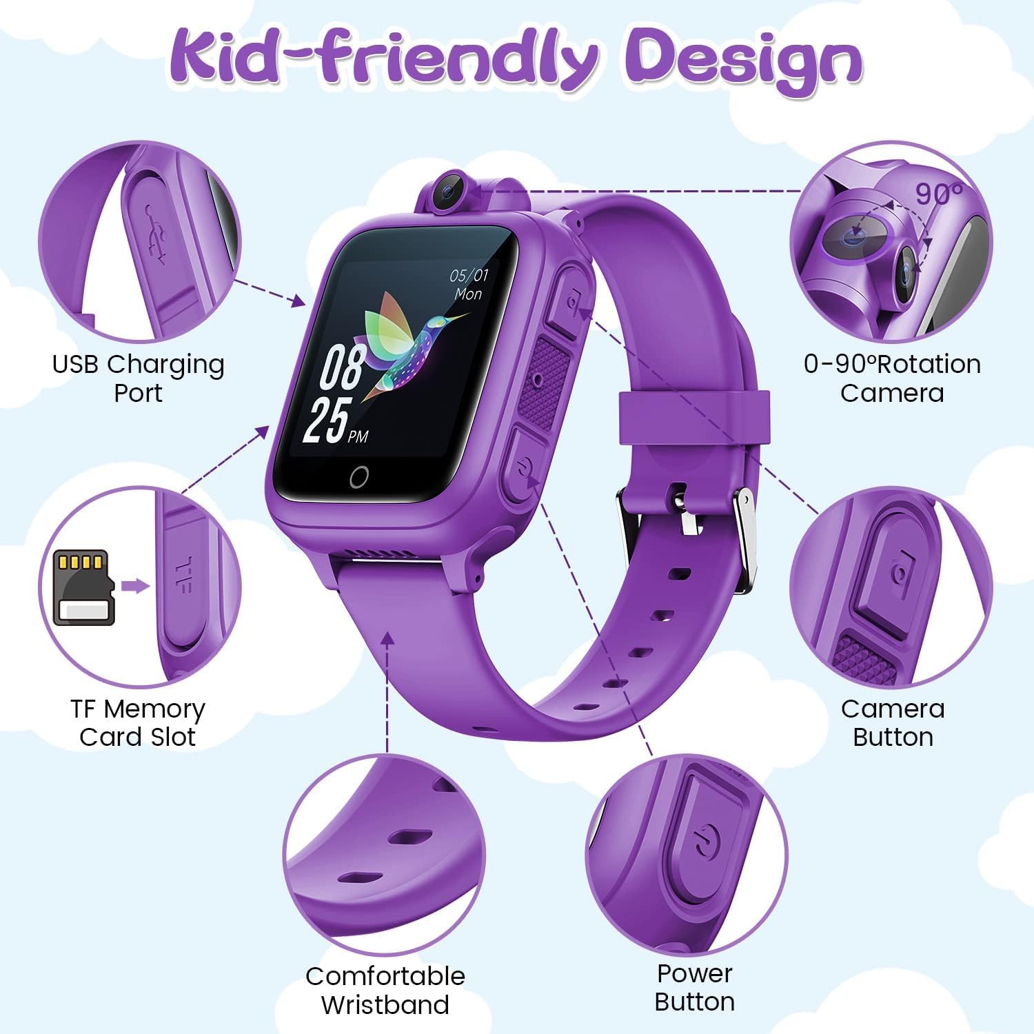 Awatty Kids Smart Watch for Boys Girls, Birthday Gift for 5-12 Year Olds Children, Electronic Learning Toys with 14 Puzzle Games, Pink Digital Watch with 90° Rotating Camera and MP3 Music Player