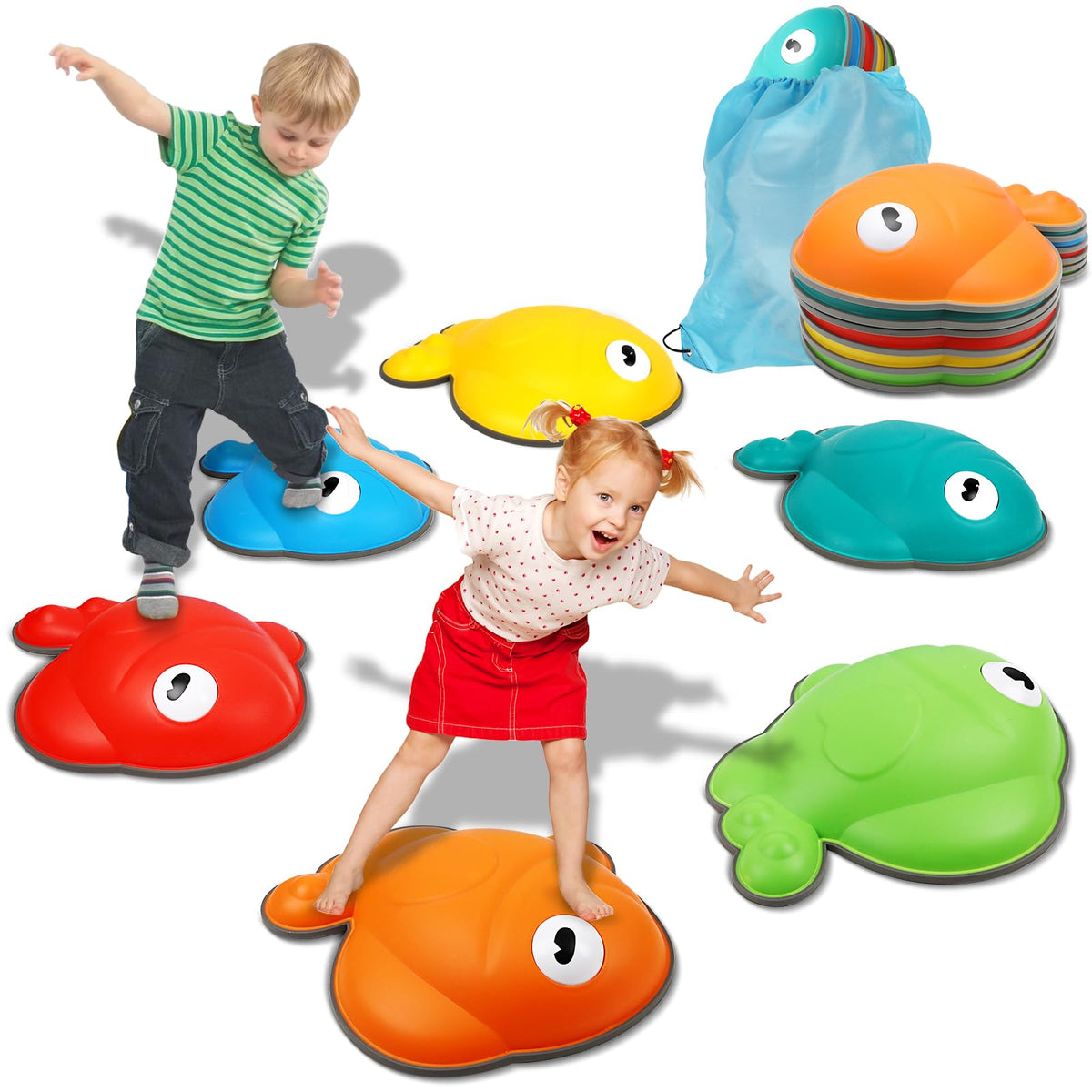 2024 TERRAMUS Balance Stepping Stones for Kids, 6PCS Non-Slip River Stones for Obstacle Course Indoor&Outdoor, Toddlers Sensory Play Equipment Toy Improve Coordination&Strength, Gift for Boys Girls 3+