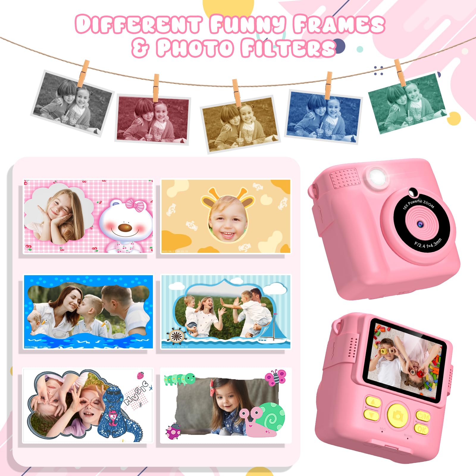 Gofunly Kids Camera Instant Print, 2.4'' Instant Camera for Kids with 32G Card & Print Photo Paper, 1080P HD Video Kids Digital Toddler Toy Camera, Christmas Birthday Gift for Girls Age 3-12 Years Old