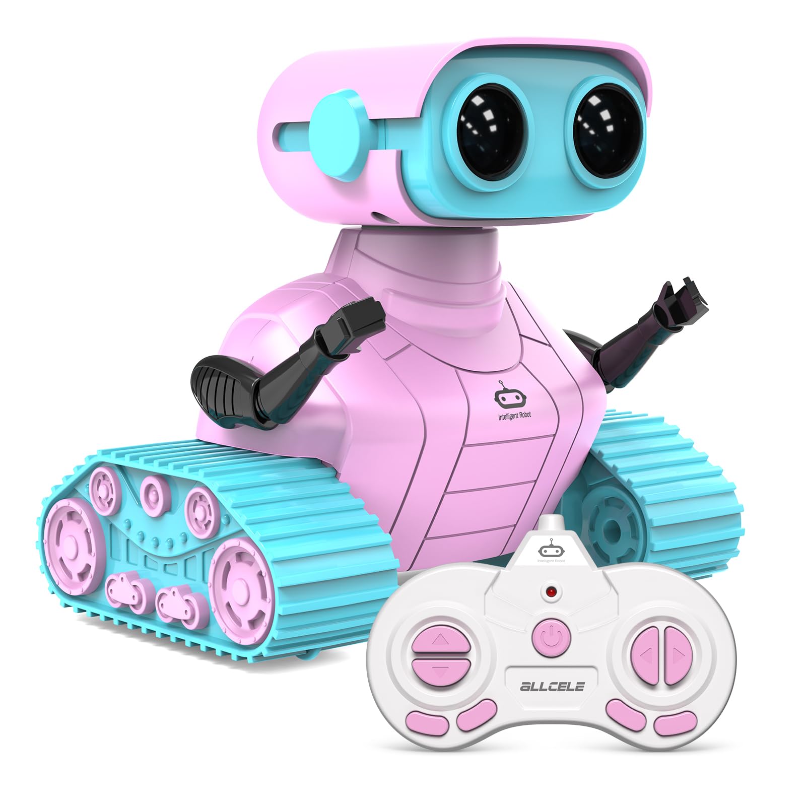 ALLCELE Robot Toys, Rechargeable Kids RC Robots for Girls & Boys, Remote Control Toy with LED Eyes & Music, for Children Age 3+ Years Old - Pink