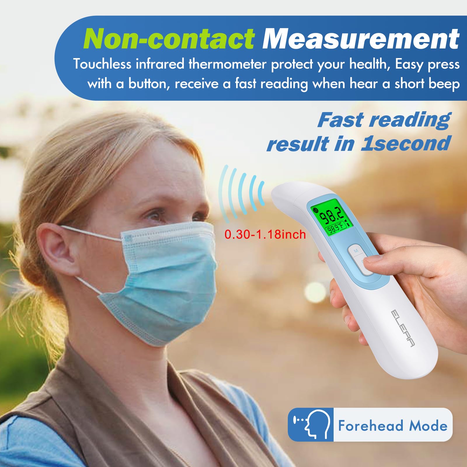 Elera Ear Thermometer for Kids, Baby Thermometer with Forehead and Ear Mode for Adults, Infant, Kids and Toddler, Touchless and 1 Second Reading with Fever Alarm and Mute Function