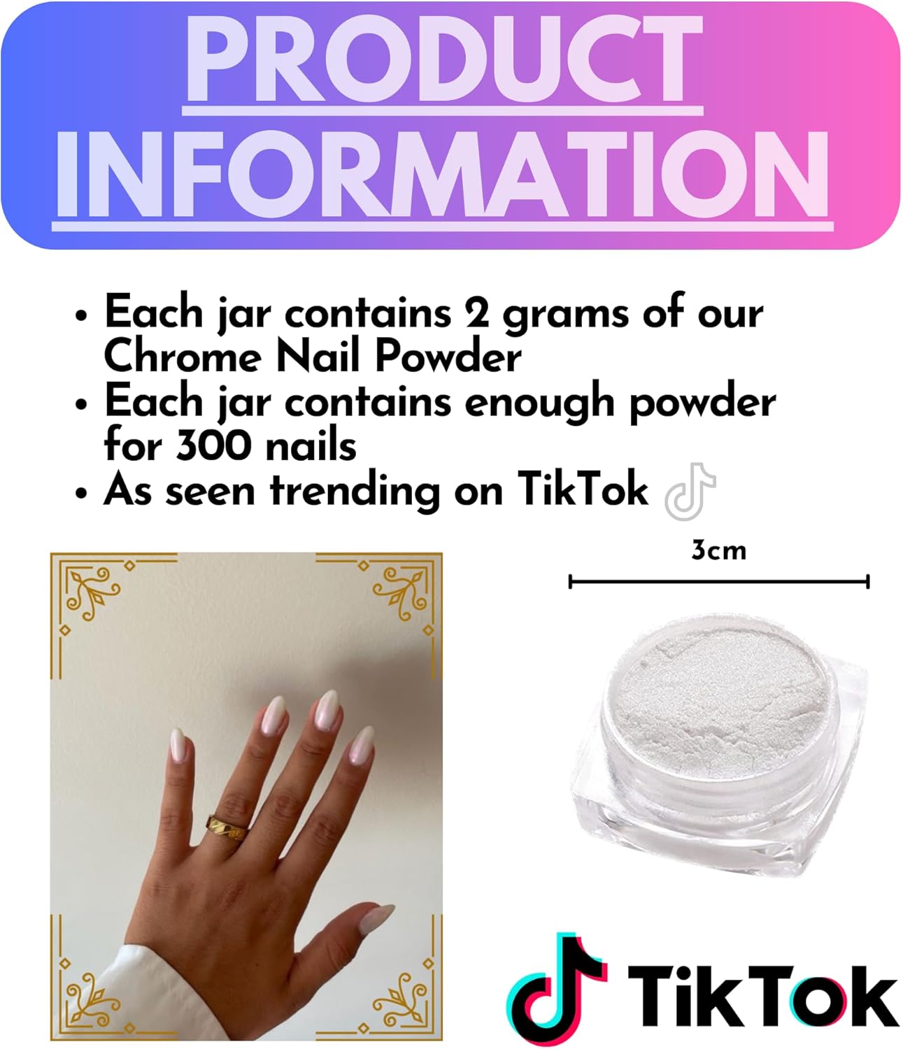 VIRAL TIKTOK TRENDING Glazed Donut Pearl Chrome Nail Powder, with Applicator Brush To Achieve Hailey Bieber Nails, Chrome Glitter Powder for Nail Art Design