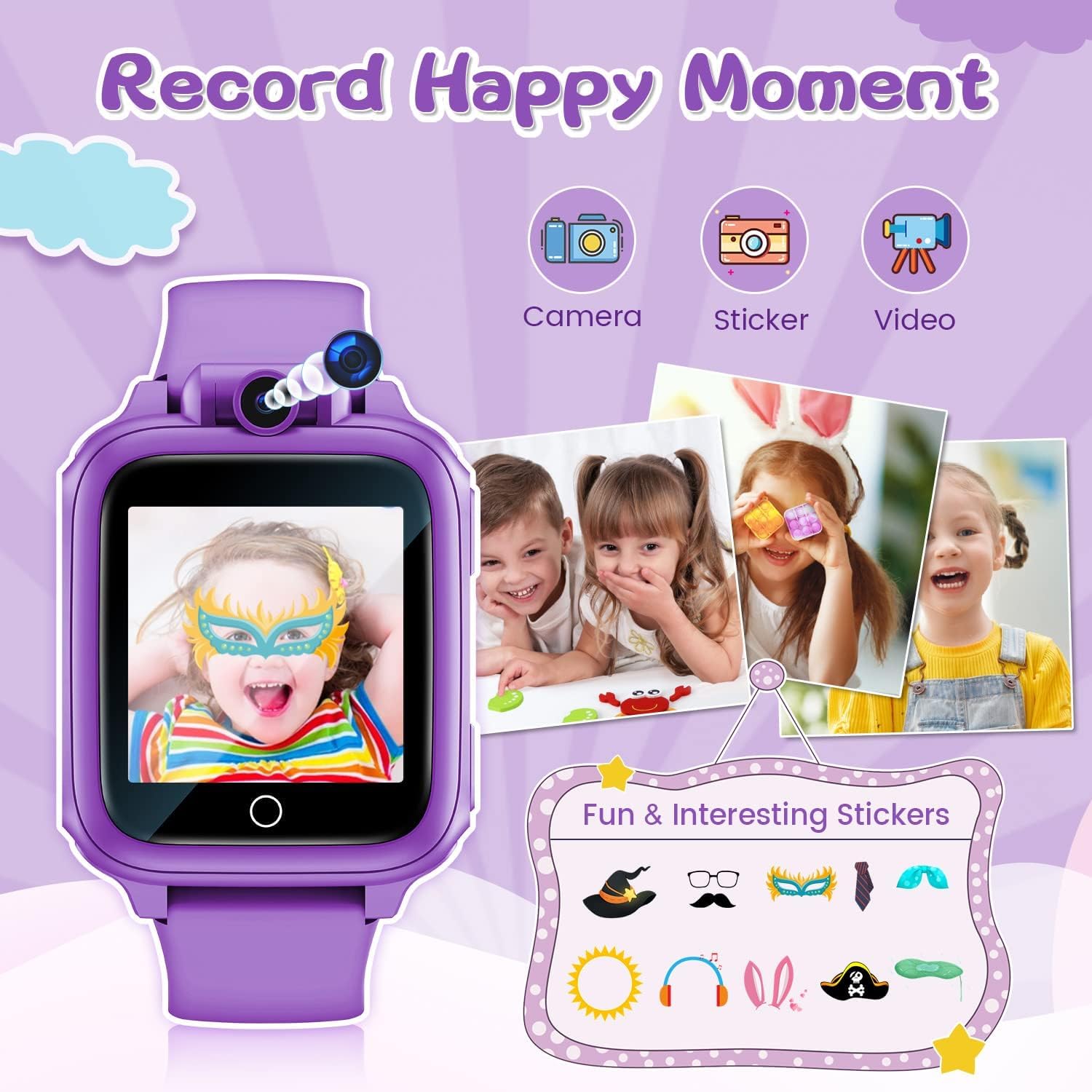 Awatty Kids Smart Watch for Boys Girls, Birthday Gift for 5-12 Year Olds Children, Electronic Learning Toys with 14 Puzzle Games, Pink Digital Watch with 90° Rotating Camera and MP3 Music Player