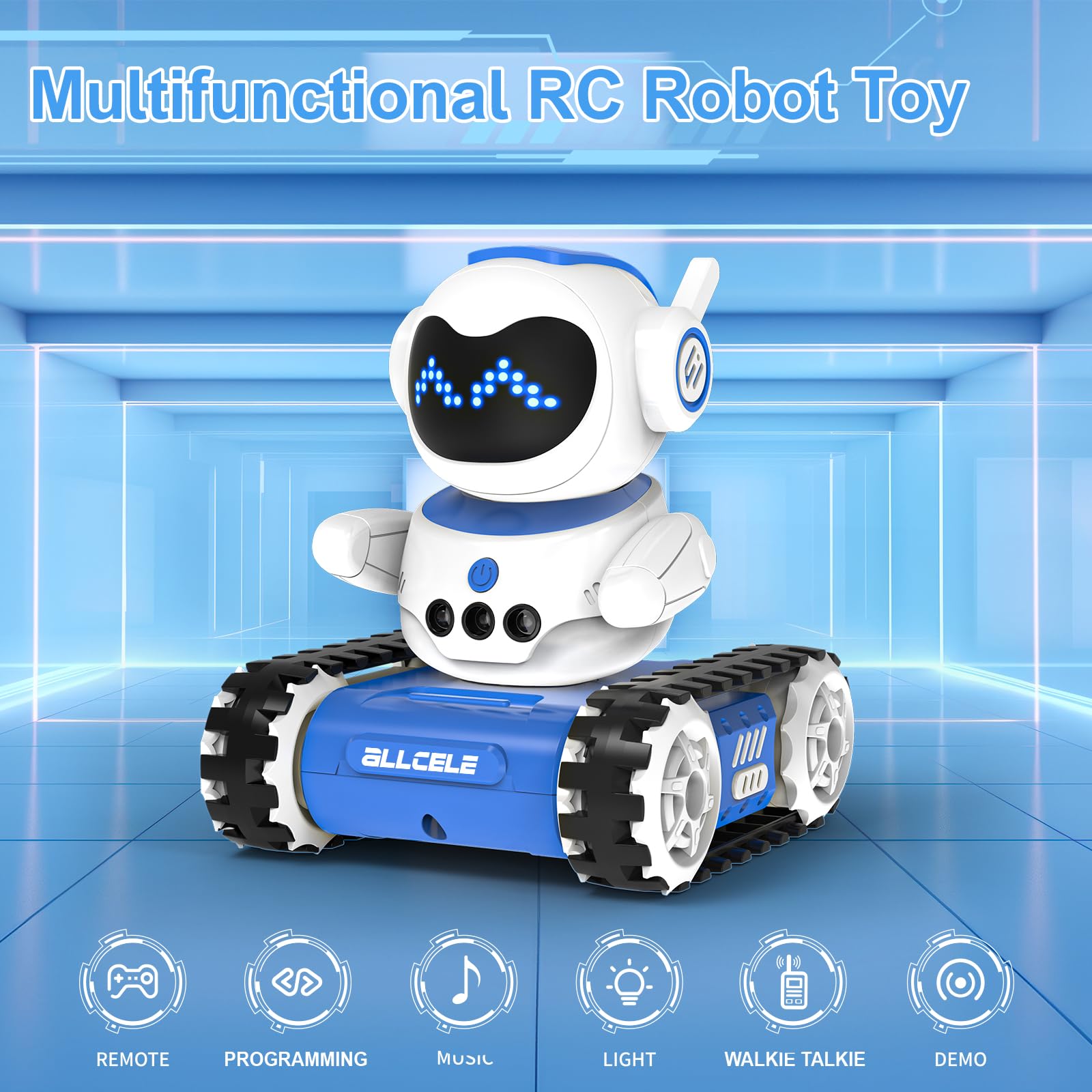 ALLCELE Robot Toys, Rechargeable Kids RC Robots for Girls & Boys, Remote Control Toy with LED Eyes & Music, for Children Age 3+ Years Old - Pink