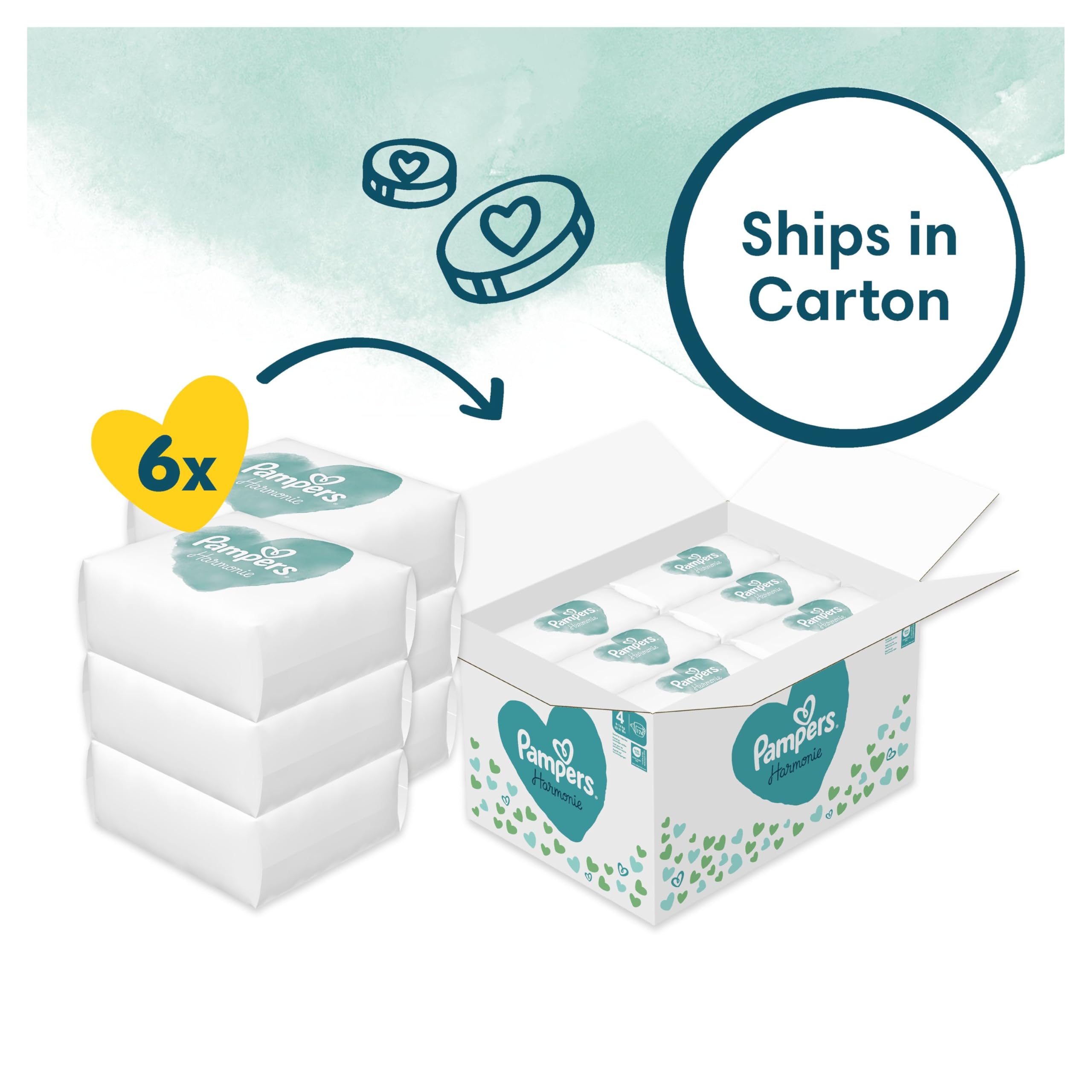 Pampers Harmonie Nappies Size 2, 204 Nappies, 4kg-8kg, Gentle Skin Protection Cushiony Soft