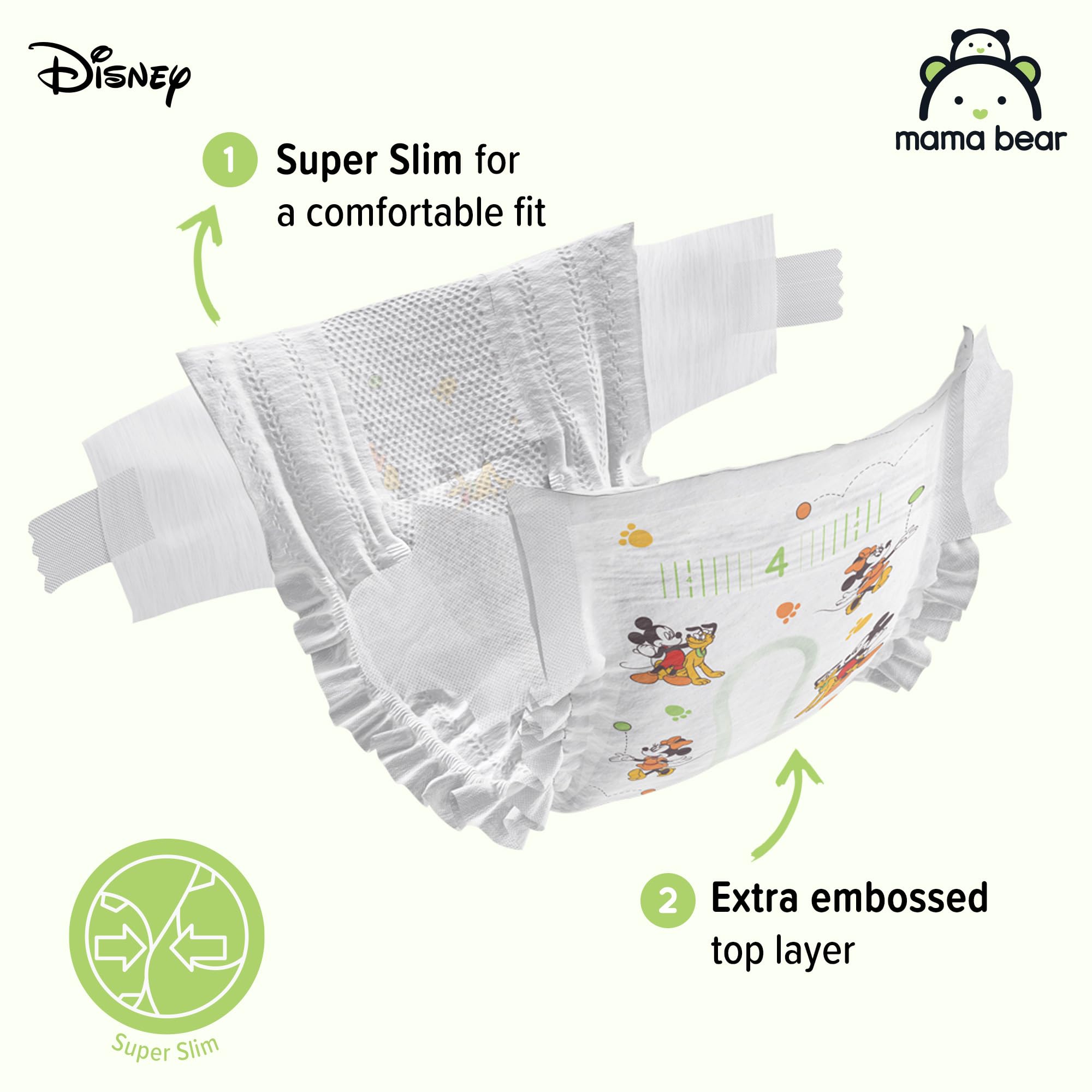 Amazon Brand - Mama Bear Disney Ultra Dry Nappies, Size 1 (2-5 kg), 96 Count, White, Monthly Pack