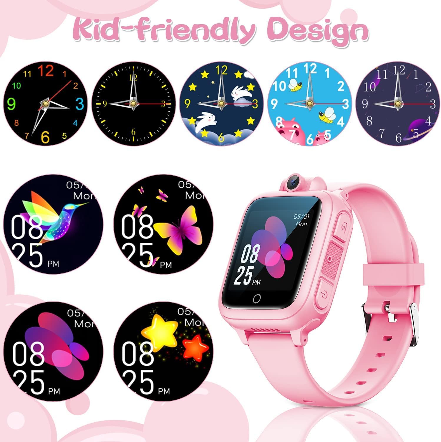 Awatty Kids Smart Watch for Boys Girls, Birthday Gift for 5-12 Year Olds Children, Electronic Learning Toys with 14 Puzzle Games, Pink Digital Watch with 90° Rotating Camera and MP3 Music Player