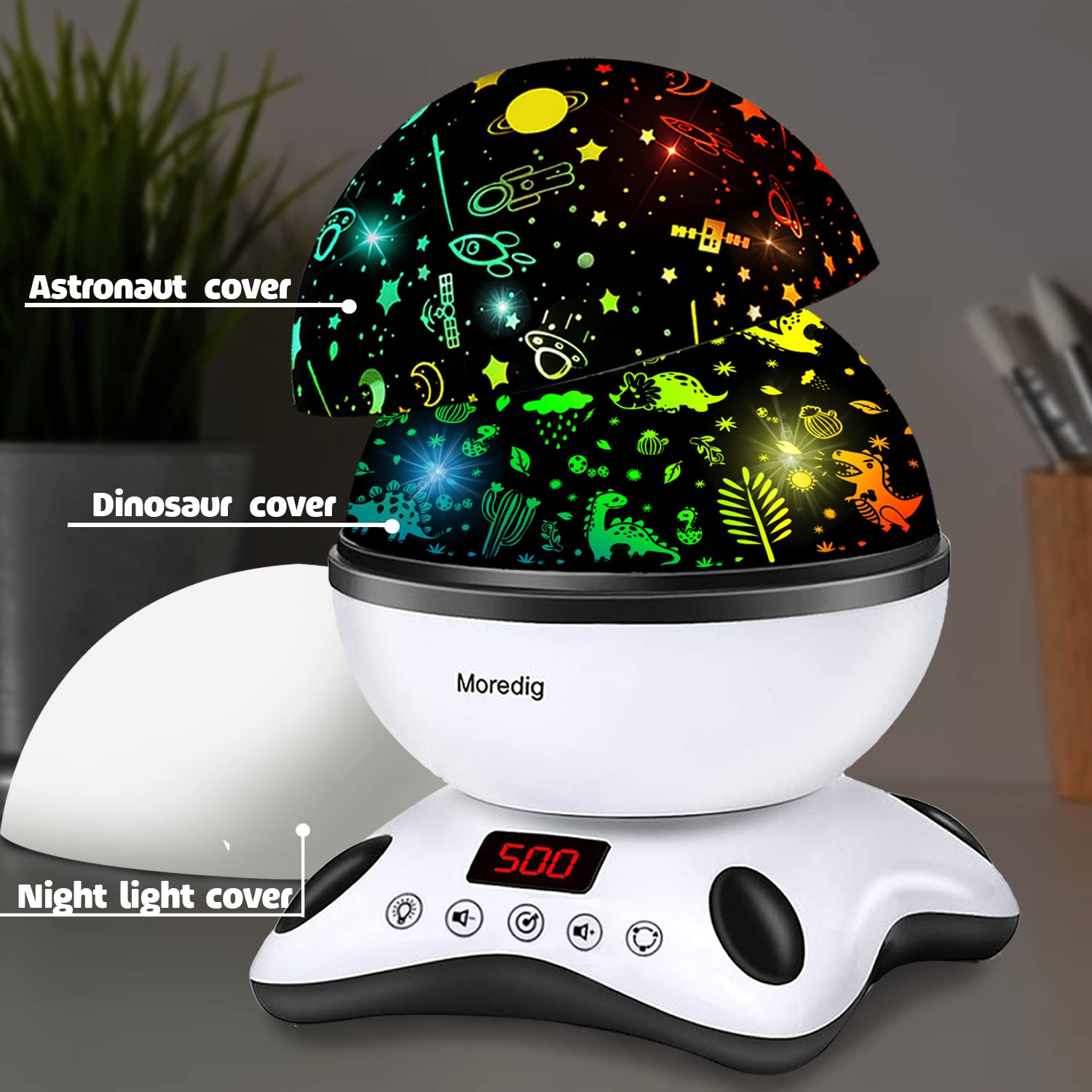 Moredig Dinosaur Night Light Projector for Kids, Remote Dinosaur Projector Light with 12 Music, 18 Lighting Modes Baby Night Light for Kids with Timer 2 Projections Gifts for Baby Boys Girls - Black