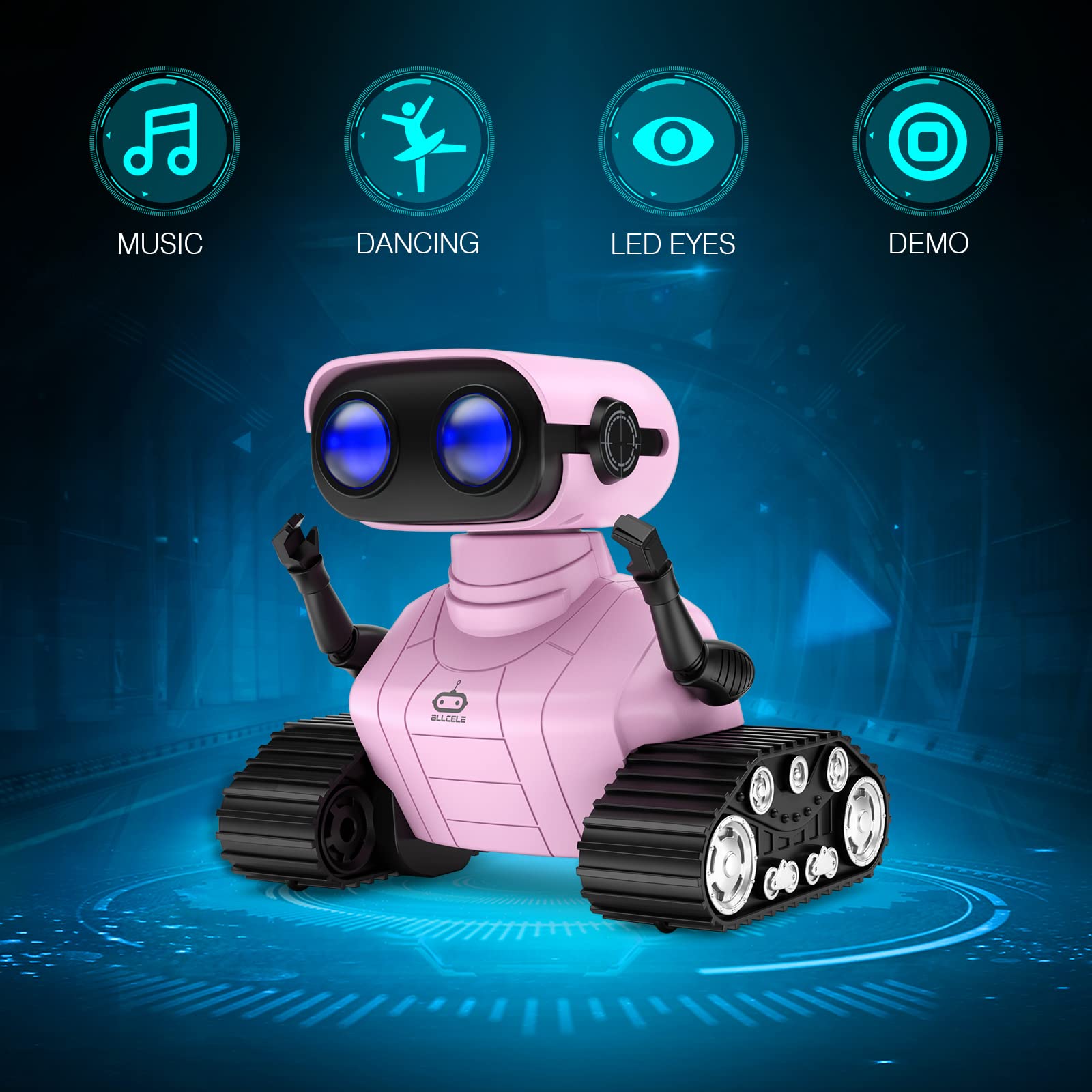 ALLCELE Robot Toys, Rechargeable Kids RC Robots for Girls & Boys, Remote Control Toy with LED Eyes & Music, for Children Age 3+ Years Old - Pink