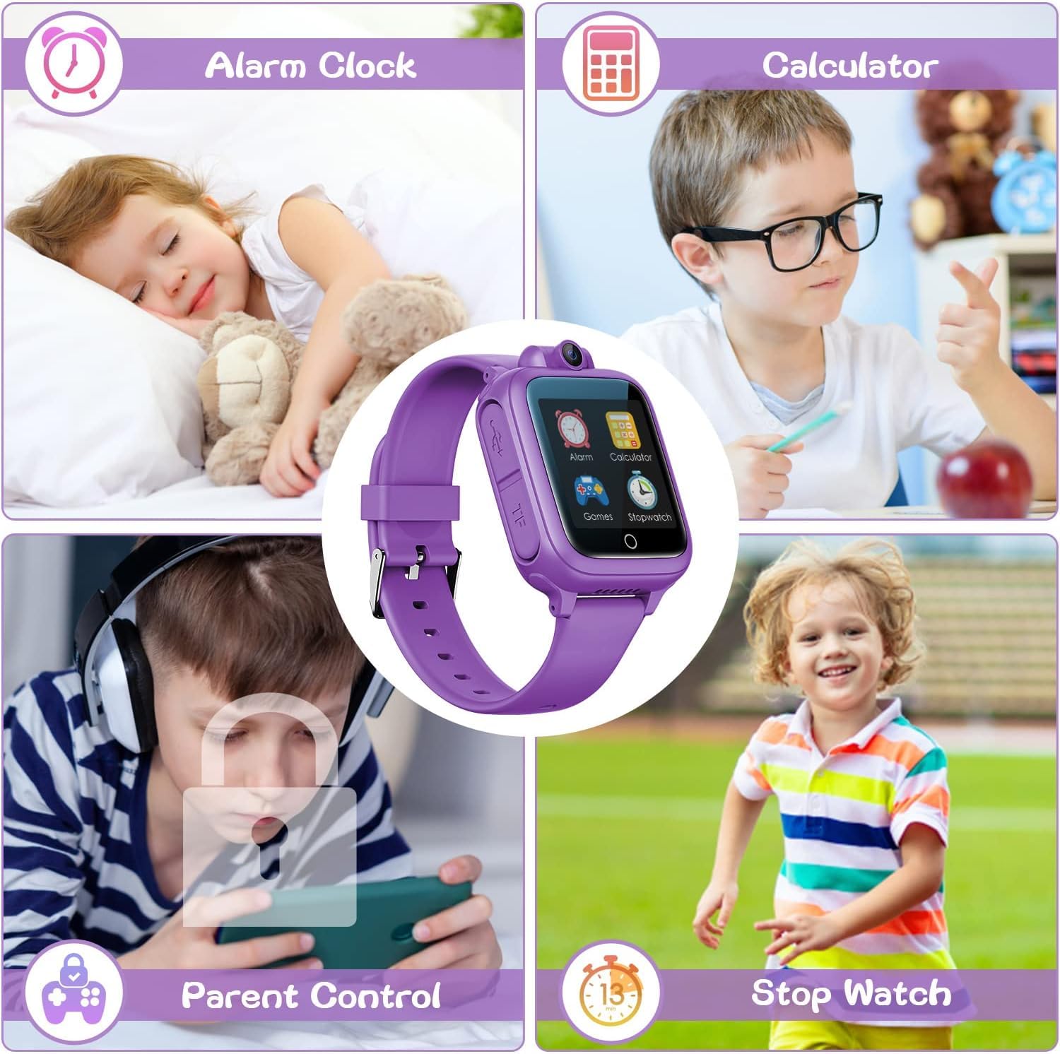 Awatty Kids Smart Watch for Boys Girls, Birthday Gift for 5-12 Year Olds Children, Electronic Learning Toys with 14 Puzzle Games, Pink Digital Watch with 90° Rotating Camera and MP3 Music Player