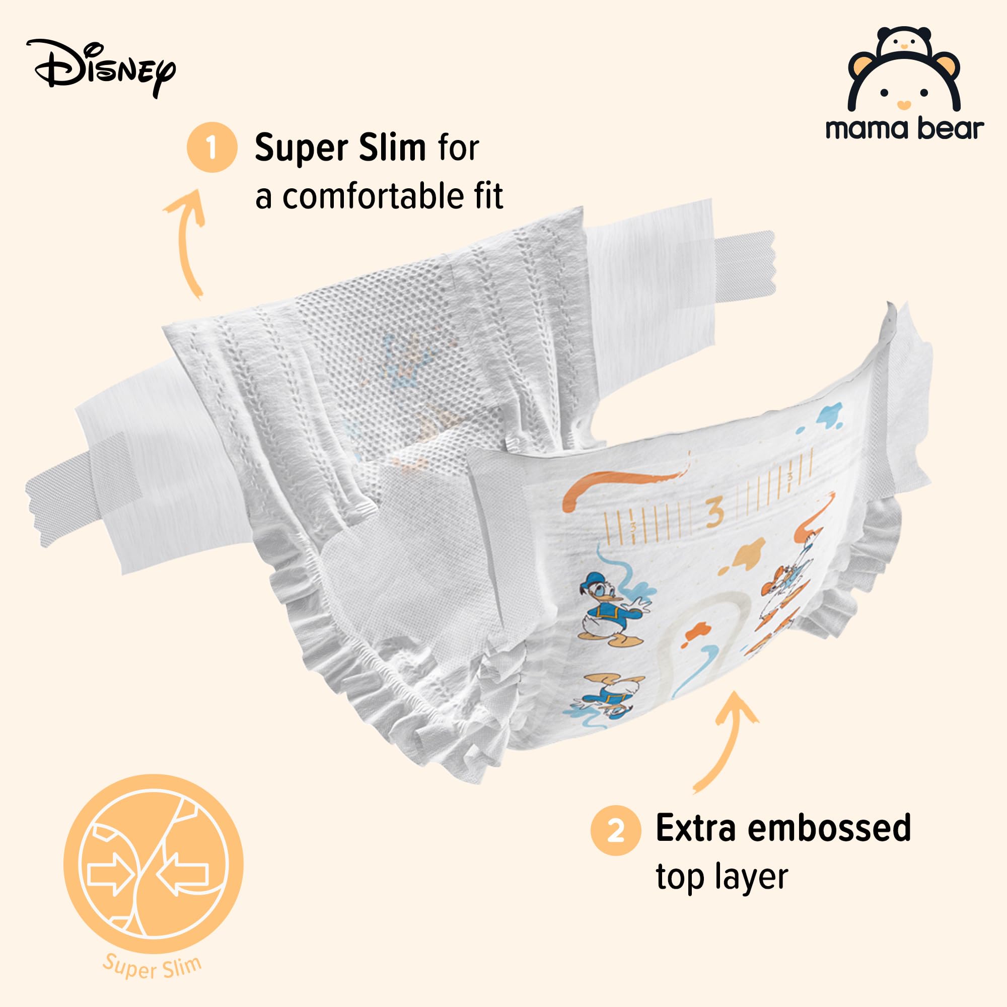 Amazon Brand - Mama Bear Disney Ultra Dry Nappies, Size 1 (2-5 kg), 96 Count, White, Monthly Pack