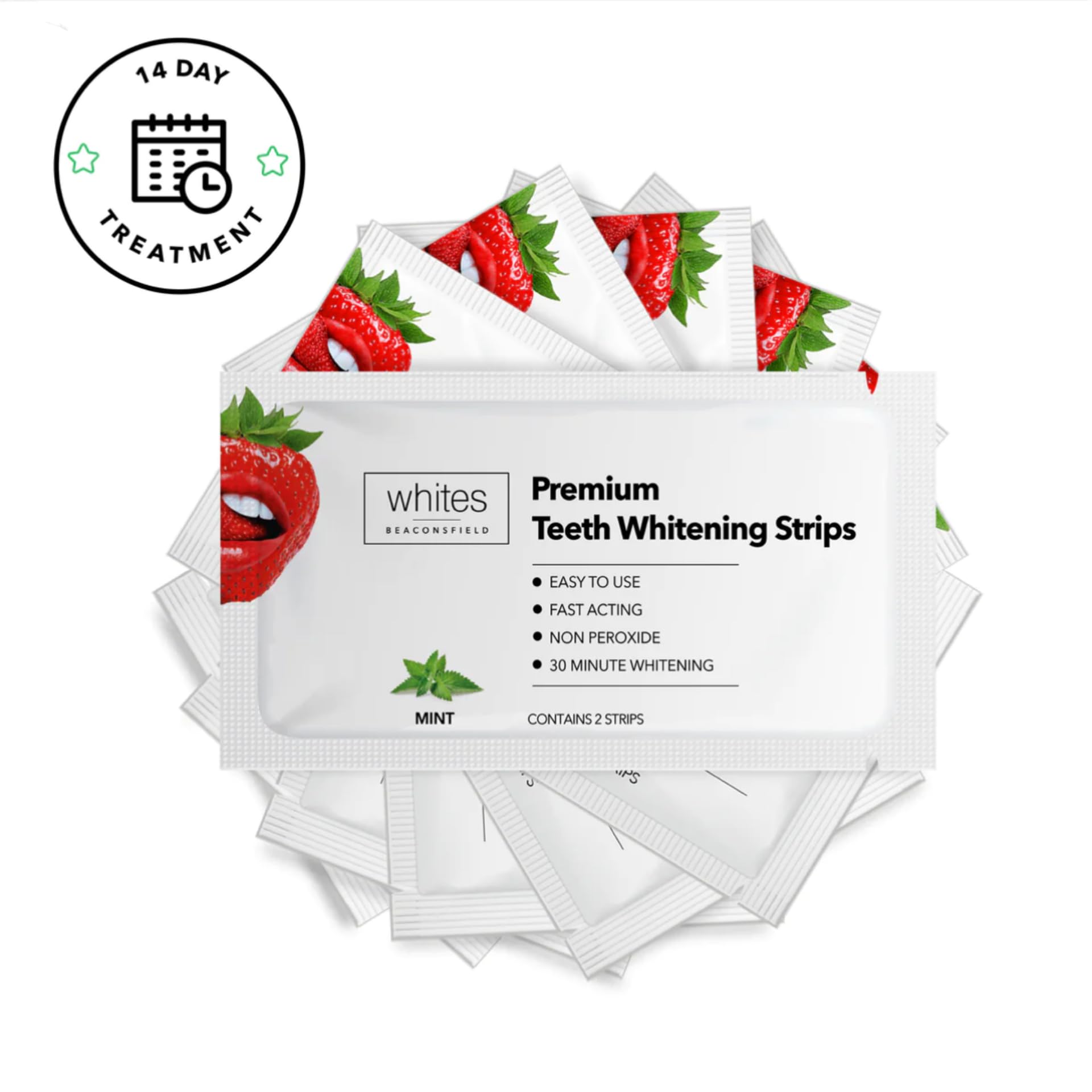 Whites Beaconsfield Teeth Whitening Strips - Advanced Non-Peroxide Formula, 14-Day Supply for Enhanced Brightness, Enamel-Safe, Gentle on Sensitive Teeth, Quick & Visible Results