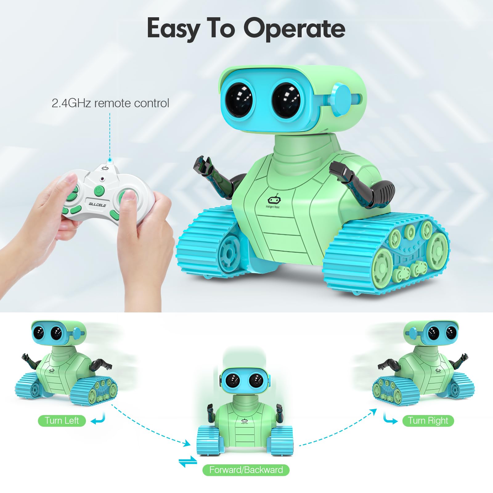 ALLCELE Robot Toys, Rechargeable Kids RC Robots for Girls & Boys, Remote Control Toy with LED Eyes & Music, for Children Age 3+ Years Old - Pink