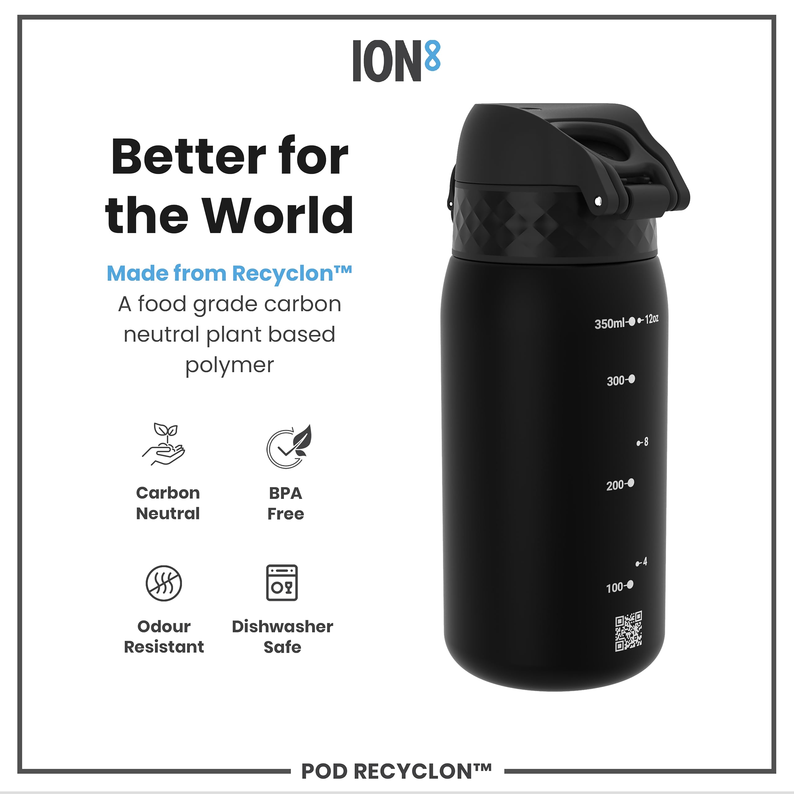 Ion8 Kids Water Bottle (350ml) Leak-proof Drinking Bottle, Triple Lock Lid to Prevent Spills, Easy to Clean & BPA Free, Carry Handle with Full Flip Lid, Ideal for Little Hands & Lunch Boxes