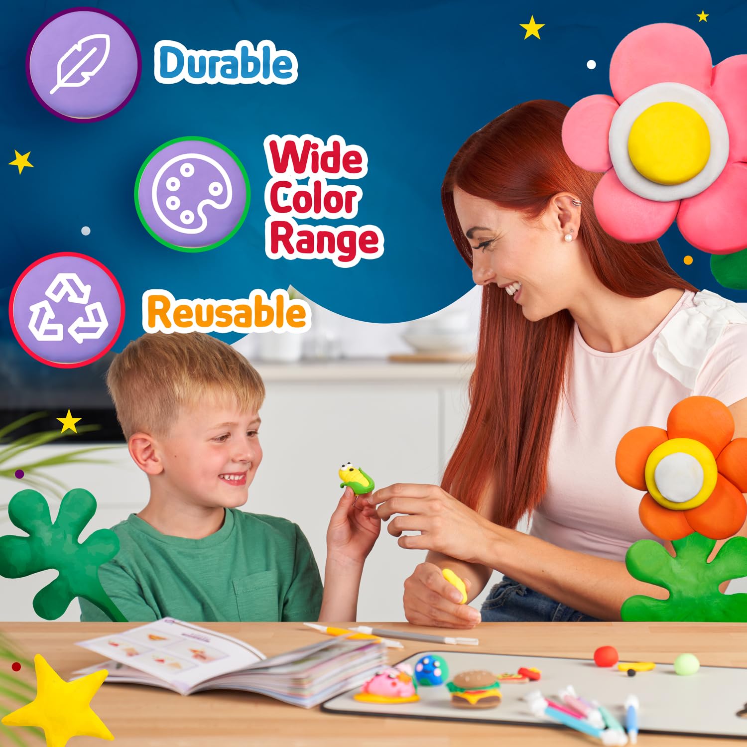 Air Dry Clay for Kids for Kids, 26 Colors Modelling Clay with 8 Tools, Project Booklet, 26 Poly Bags, Soft Ultra Light Magic Clay, Quick Drying Foam Clay for Children, Art & Craft Kits