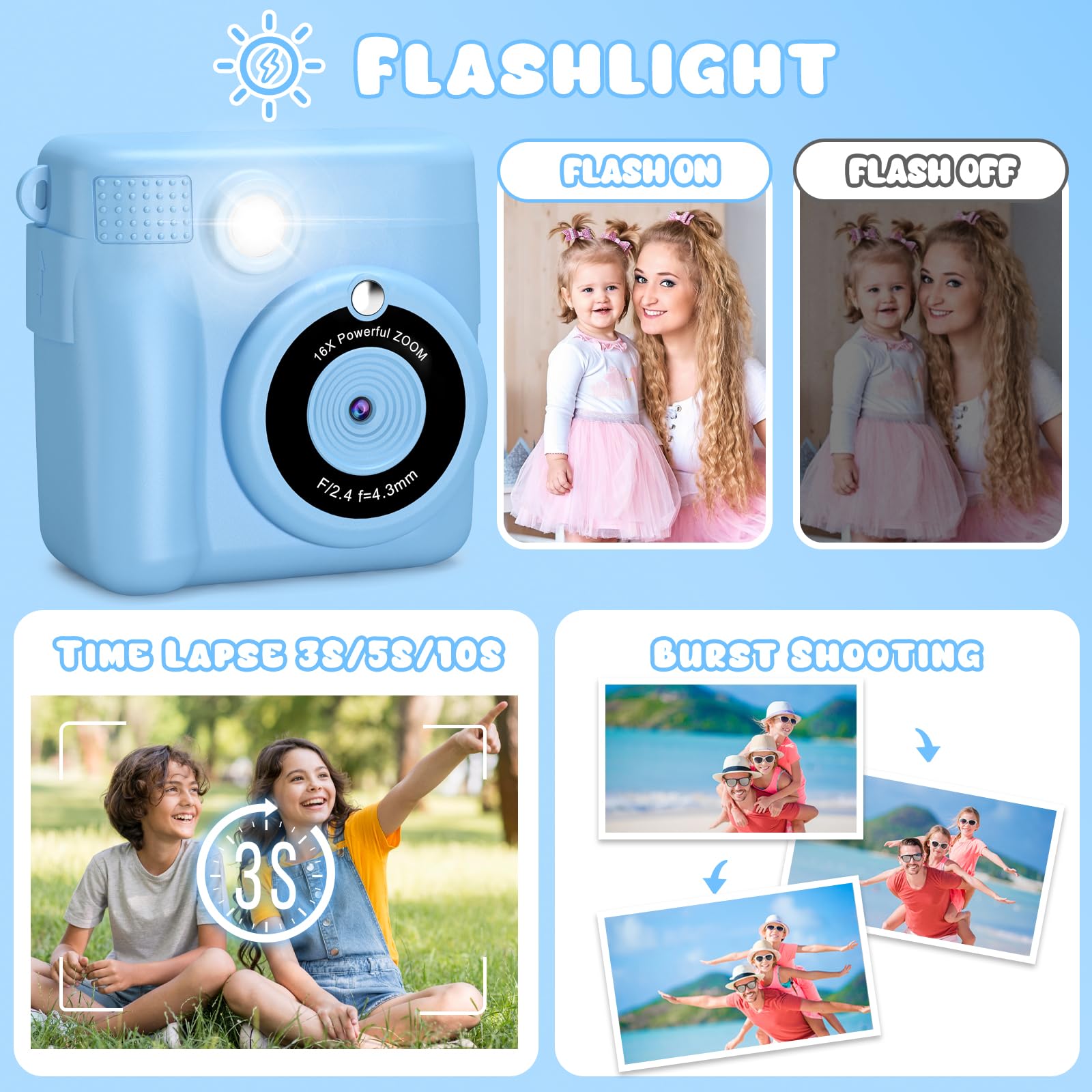 Gofunly Kids Camera Instant Print, 2.4'' Instant Camera for Kids with 32G Card & Print Photo Paper, 1080P HD Video Kids Digital Toddler Toy Camera, Christmas Birthday Gift for Girls Age 3-12 Years Old