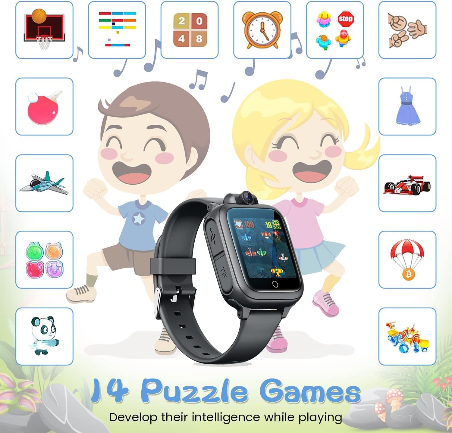 Awatty Kids Smart Watch for Boys Girls, Birthday Gift for 5-12 Year Olds Children, Electronic Learning Toys with 14 Puzzle Games, Pink Digital Watch with 90° Rotating Camera and MP3 Music Player