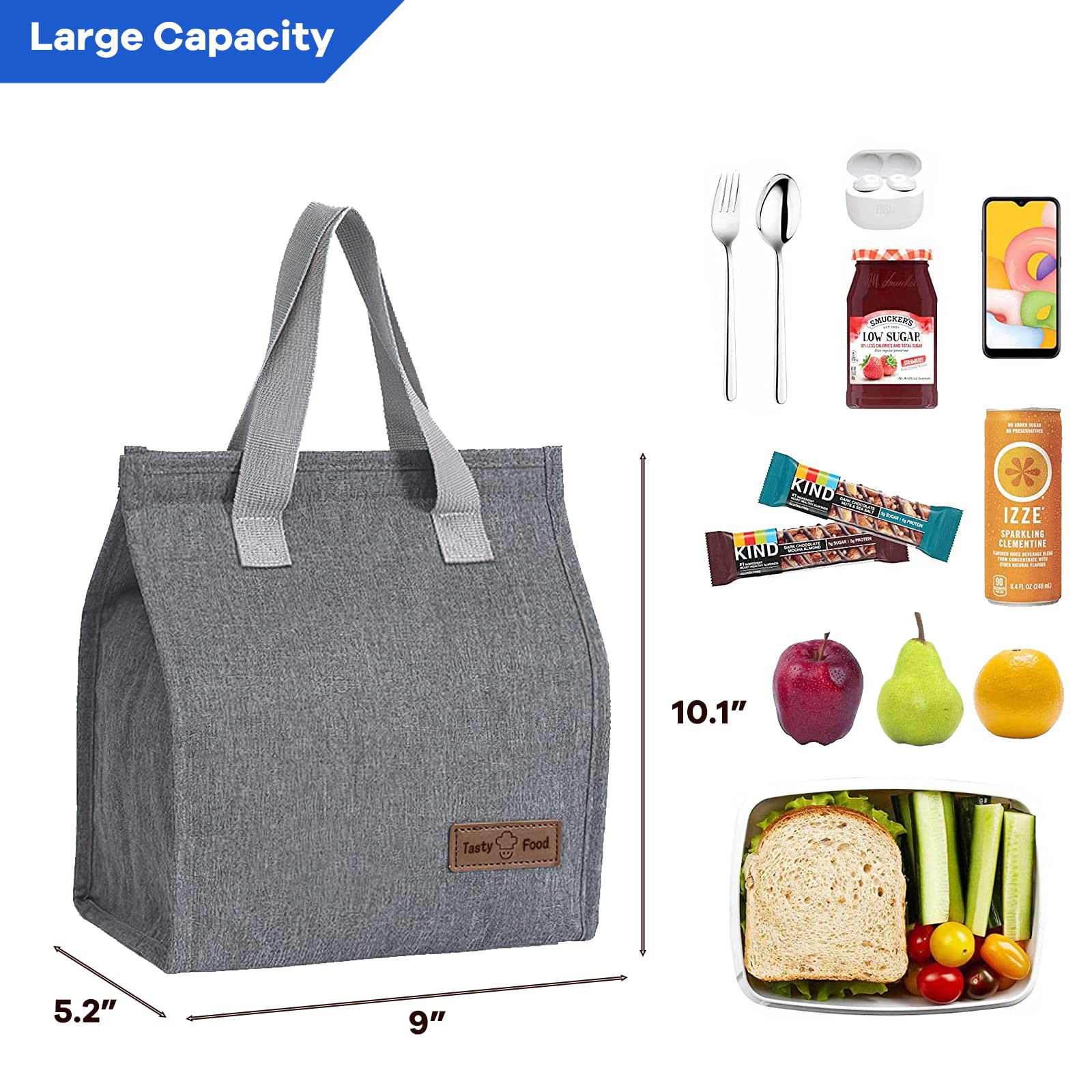 Yikki Lunch Bags for Women Men, Reusable Insulated Leakproof Lunch Box Tote Bag, Cool Bags for Kids Girls Boys Adults, Thermal Cooler Bag for Work School Picnic Travel (Black)