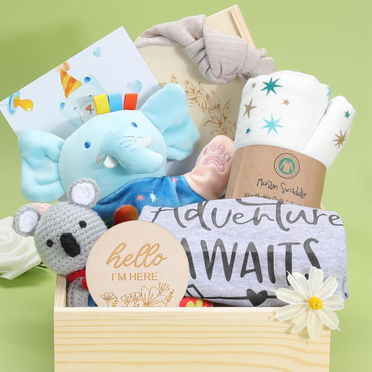 pengtai Baby Boy Gift,New Born Baby Boys Gift Hamper,Baby Boy Gift Basket,Unique Baby Gift Essential Stuff,Gender Reveal Gifts,Rattle Swaddle Blanket Baby Boy Gifts