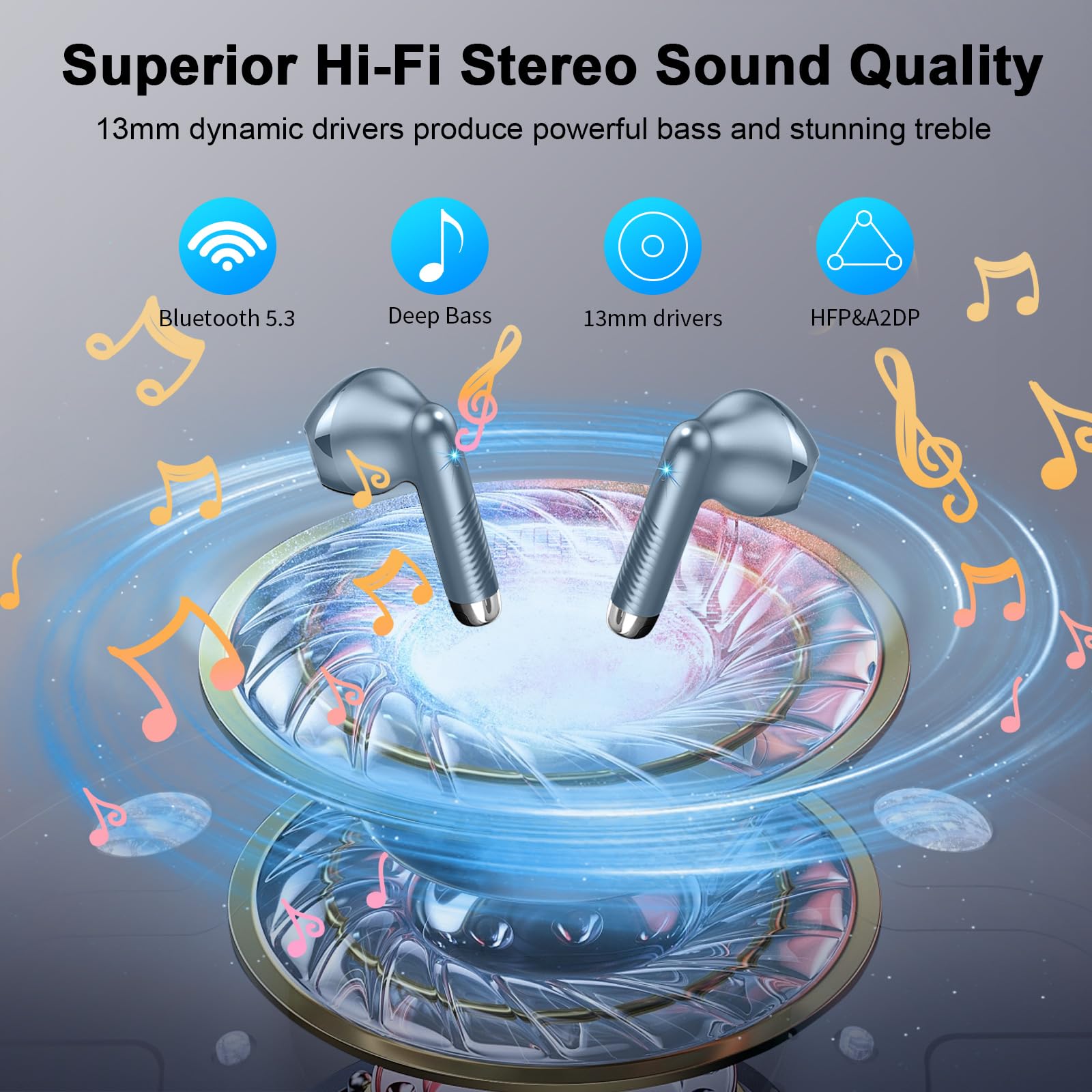 Wireless Earbuds, Bluetooth 5.3 Headphones NEW Wireless Headphones with 4 ENC Mic, 56H Bluetooth Earphones in Ear Noise Cancelling Deep Bass, Mini Ear Buds Bluetooth Earbuds IP7 Waterproof LED Display