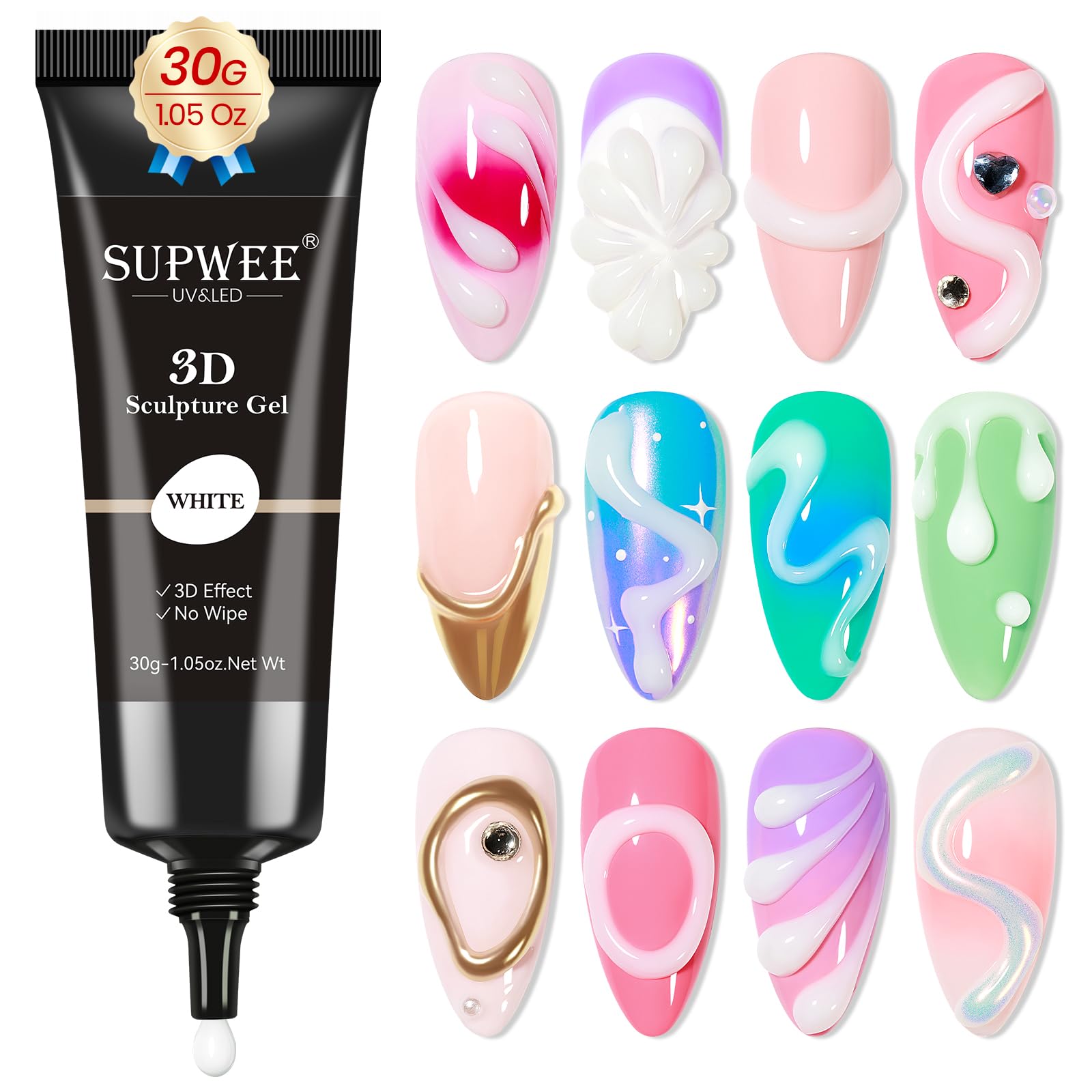 SUPWEE 3D Sculpture Gel Clear Nail Carving Gel for Nail Art Molding Gel DIY Nail Painting Carved Gel Nail Polish 5D Embossed Candy Gel Nail Decoration Manicure 15g