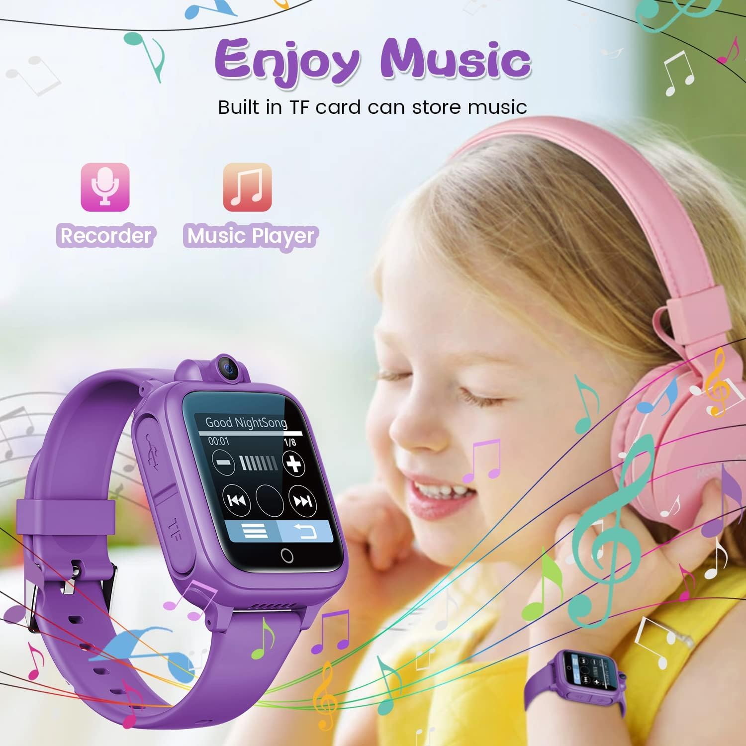 Awatty Kids Smart Watch for Boys Girls, Birthday Gift for 5-12 Year Olds Children, Electronic Learning Toys with 14 Puzzle Games, Pink Digital Watch with 90° Rotating Camera and MP3 Music Player