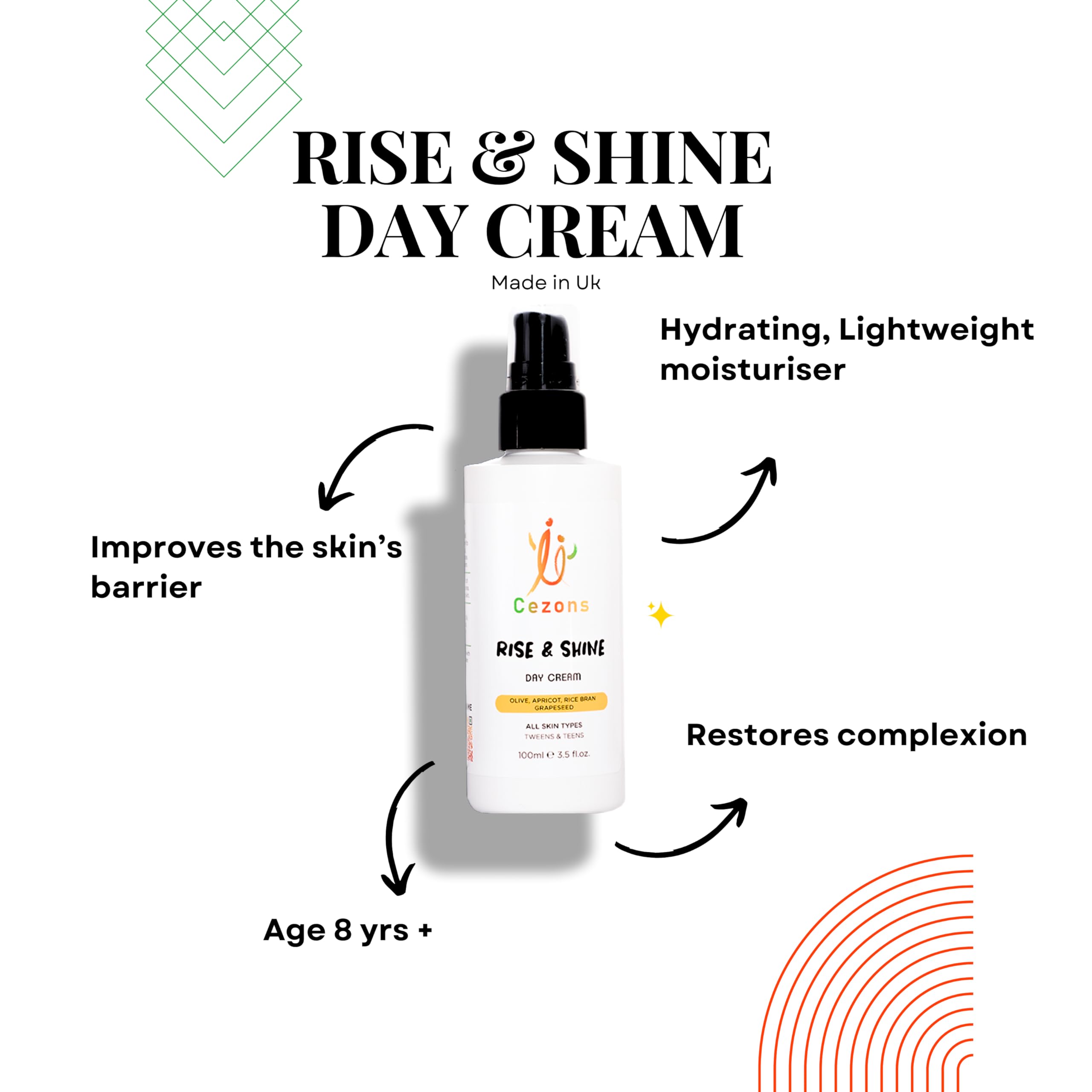 Cezons Rise & Shine Day Cream - A Gentle Face Cream for Kids, Tweens & Teenagers - 50ML - Antioxidant-Packed - Fragrance-Free, Alcohol-Free Skincare.