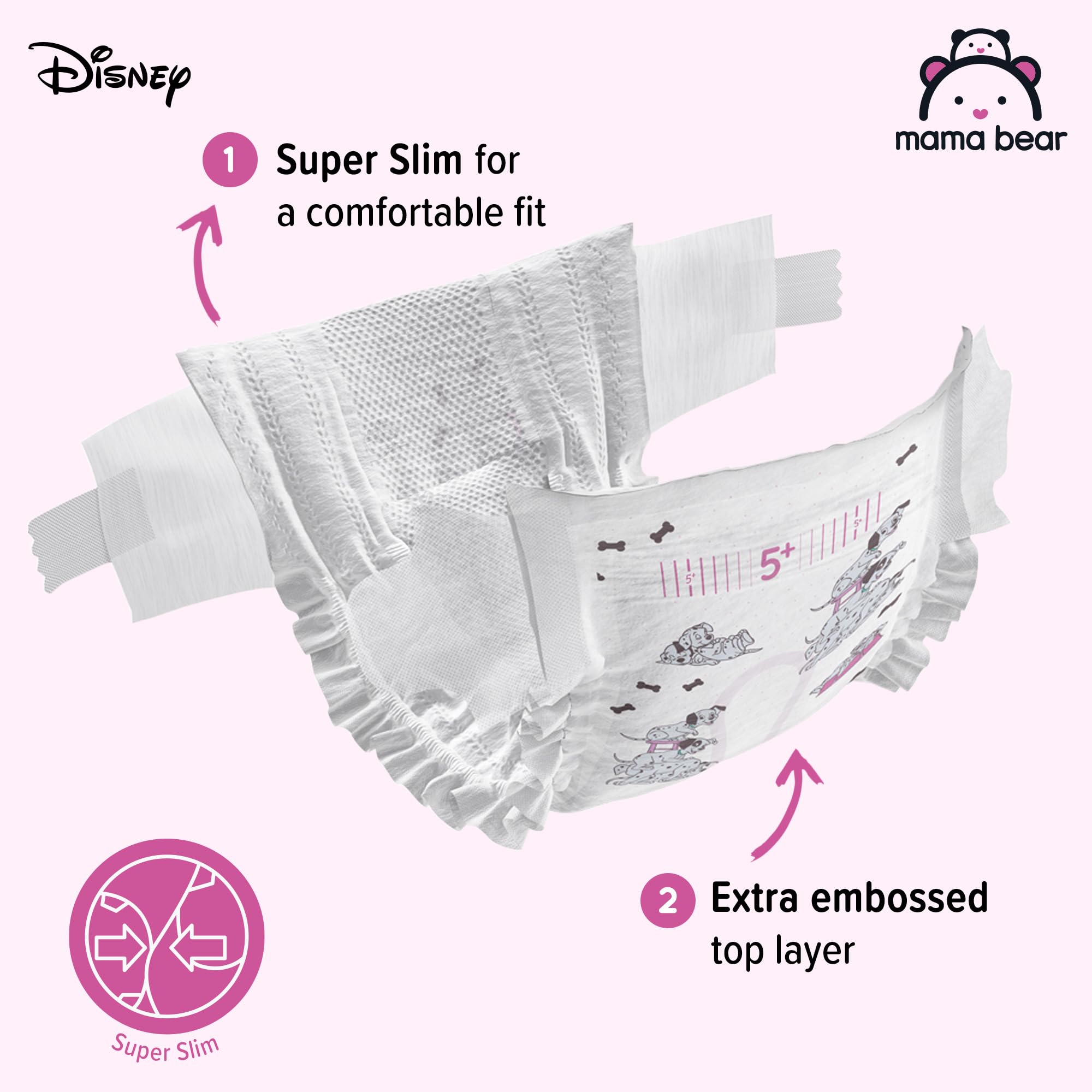 Amazon Brand - Mama Bear Disney Ultra Dry Nappies, Size 1 (2-5 kg), 96 Count, White, Monthly Pack