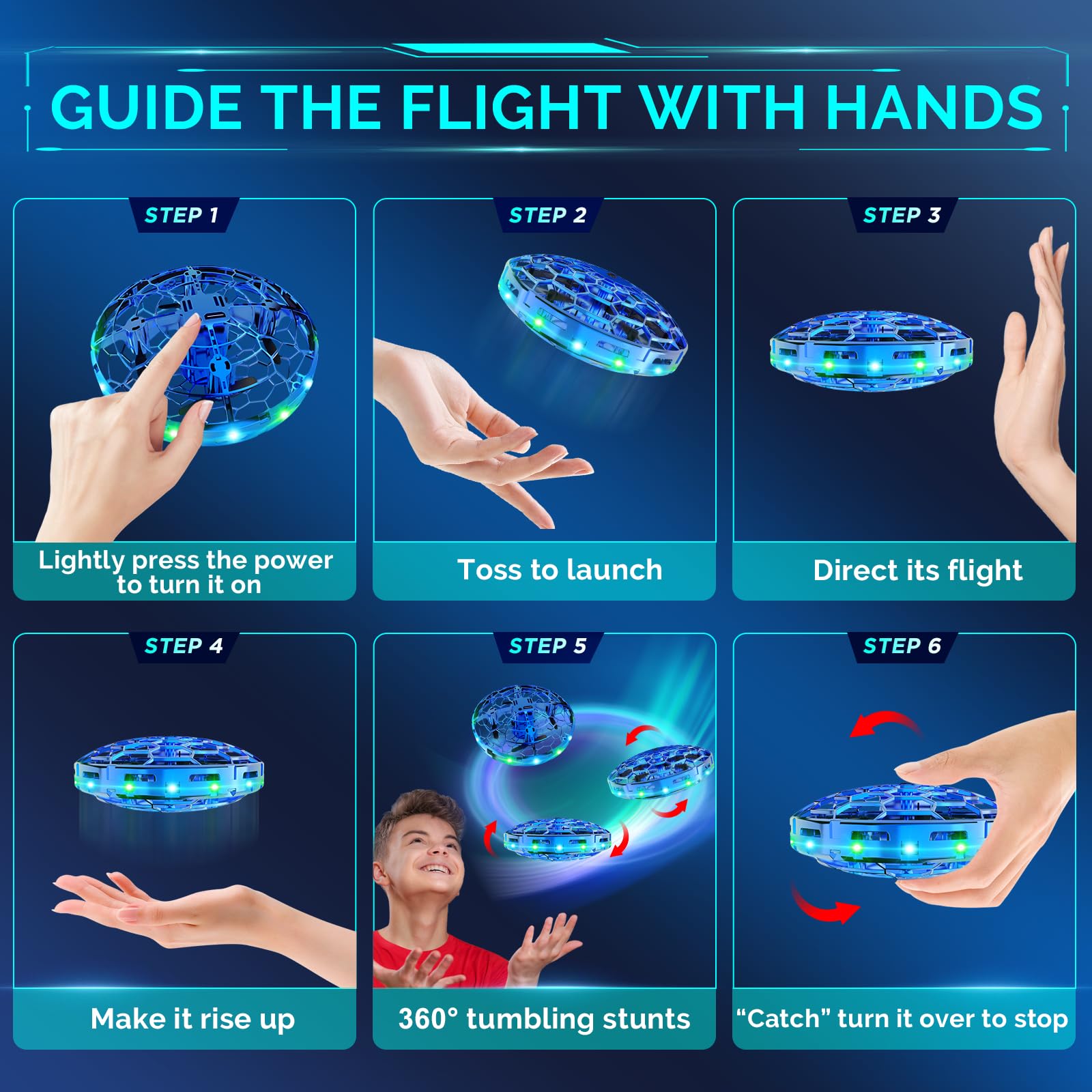 Flying Toy Drone for Kids, 360° Hands Free Motion Sensors Mini Drone with LED Light, Easy Indoor Small UFO Helicopter Toys Flying Ball Drone Cool Toys Gift for 6 7 8 9 10+ Year Old Boys Girls Teens