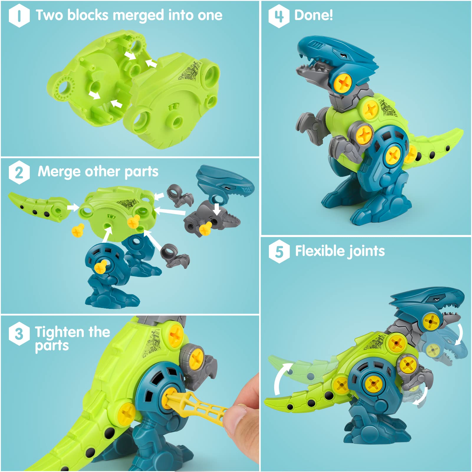 Dreamon Take Apart Dinosaur Toys for Kids with Storage Box Electric Drill DIY Construction Build Set Educational STEM Gifts for Boys Girls