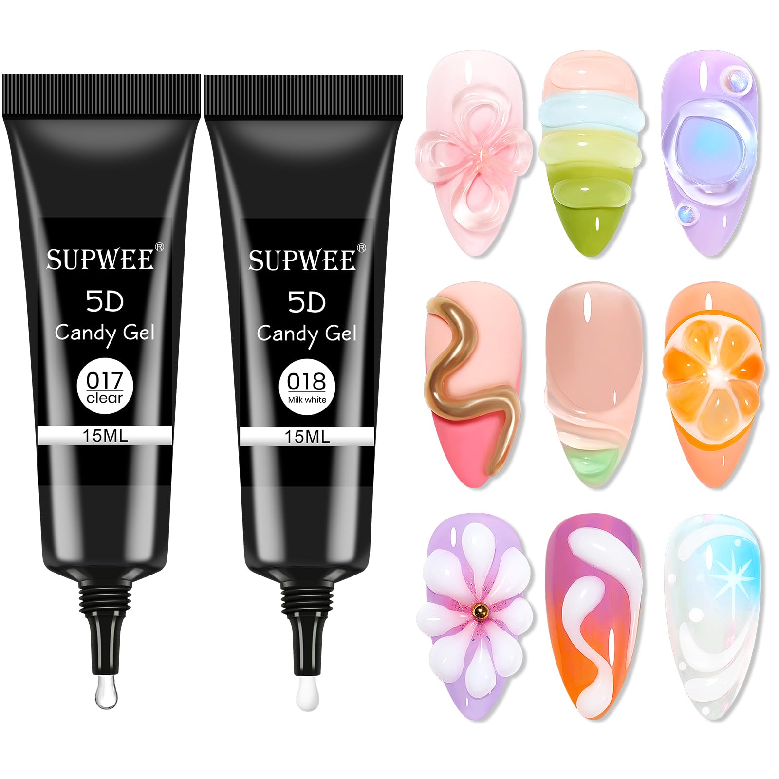 SUPWEE 3D Sculpture Gel Clear Nail Carving Gel for Nail Art Molding Gel DIY Nail Painting Carved Gel Nail Polish 5D Embossed Candy Gel Nail Decoration Manicure 15g