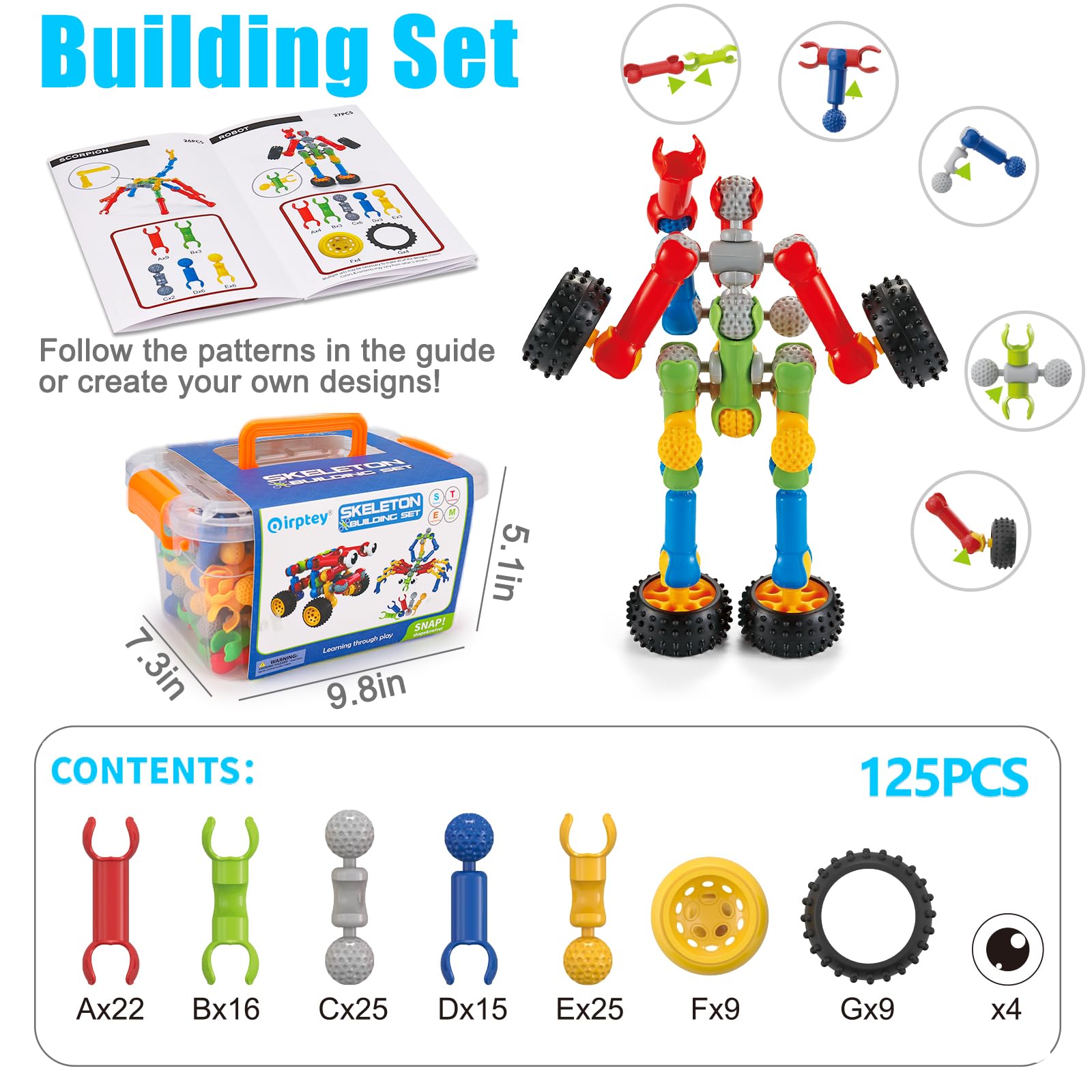 Kids STEM Building Toys for 4-8 6-8, Building Blocks STEM Kit Ages 3 4 5 6 Year Old Boys Gift, Educational Engineering Construction Blocks Toy Creative DIY Activities Gmae for Boys Girls