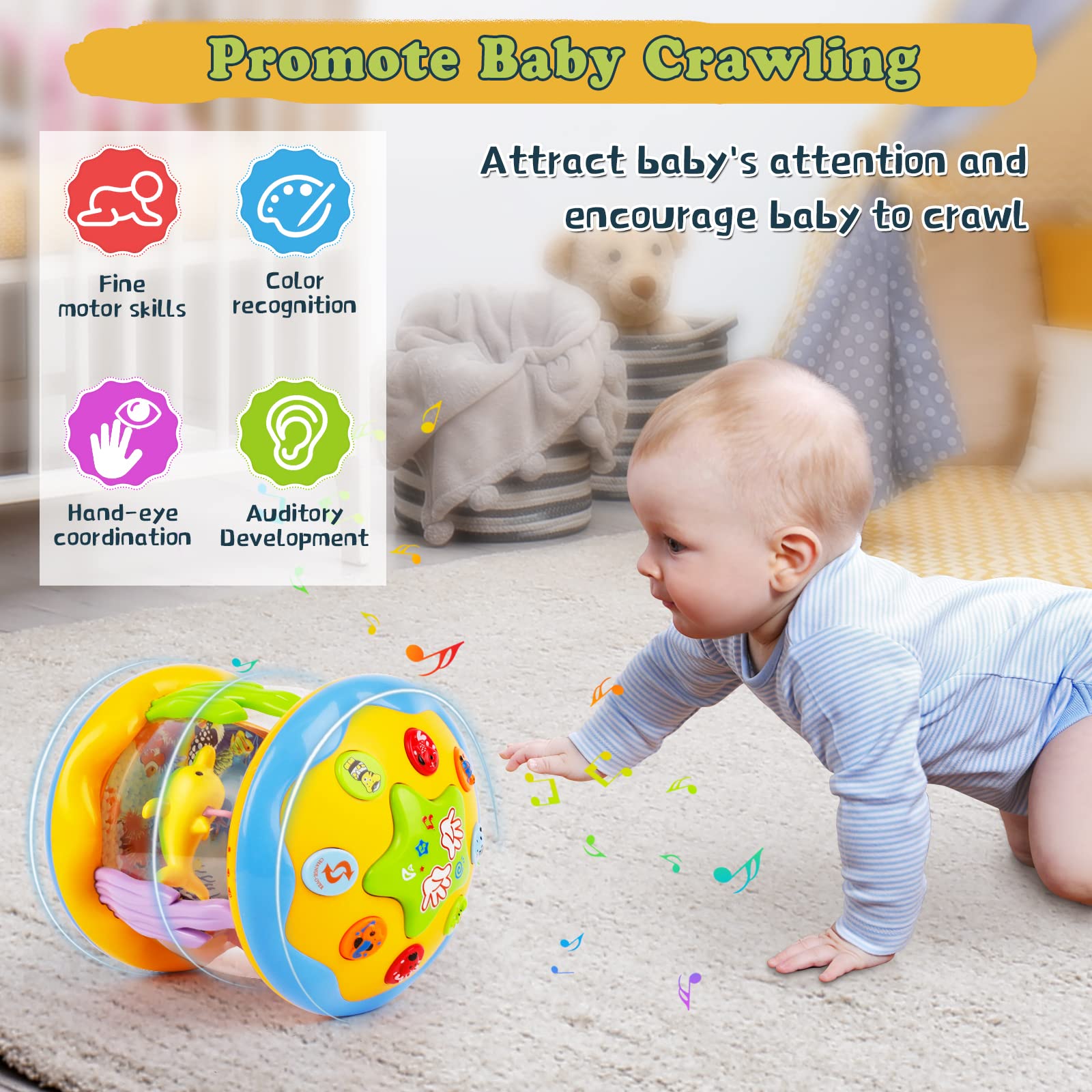 m zimoon Baby Toys 6 to 12 Months, Ocean Projector Light Up Toys with Music, Sensory Toys for 1 2 3 Year Old Boys Girls, Musical Toys 12-18 Months Crawling Learning Tummy Time Toys 1st Birthday Gifts