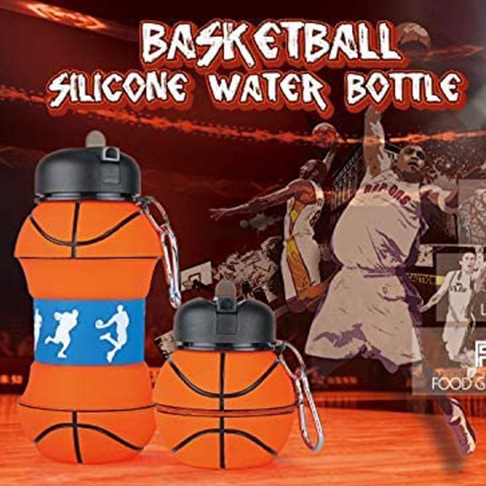 Louis Donné Collapsible Soccer Water Bottle, Silicone Football Water Bottle, 550ml/19oz Kids Water Bottle with Keyring, BPA-Free Drink Sports Water Bottle for School, Boys and Girls