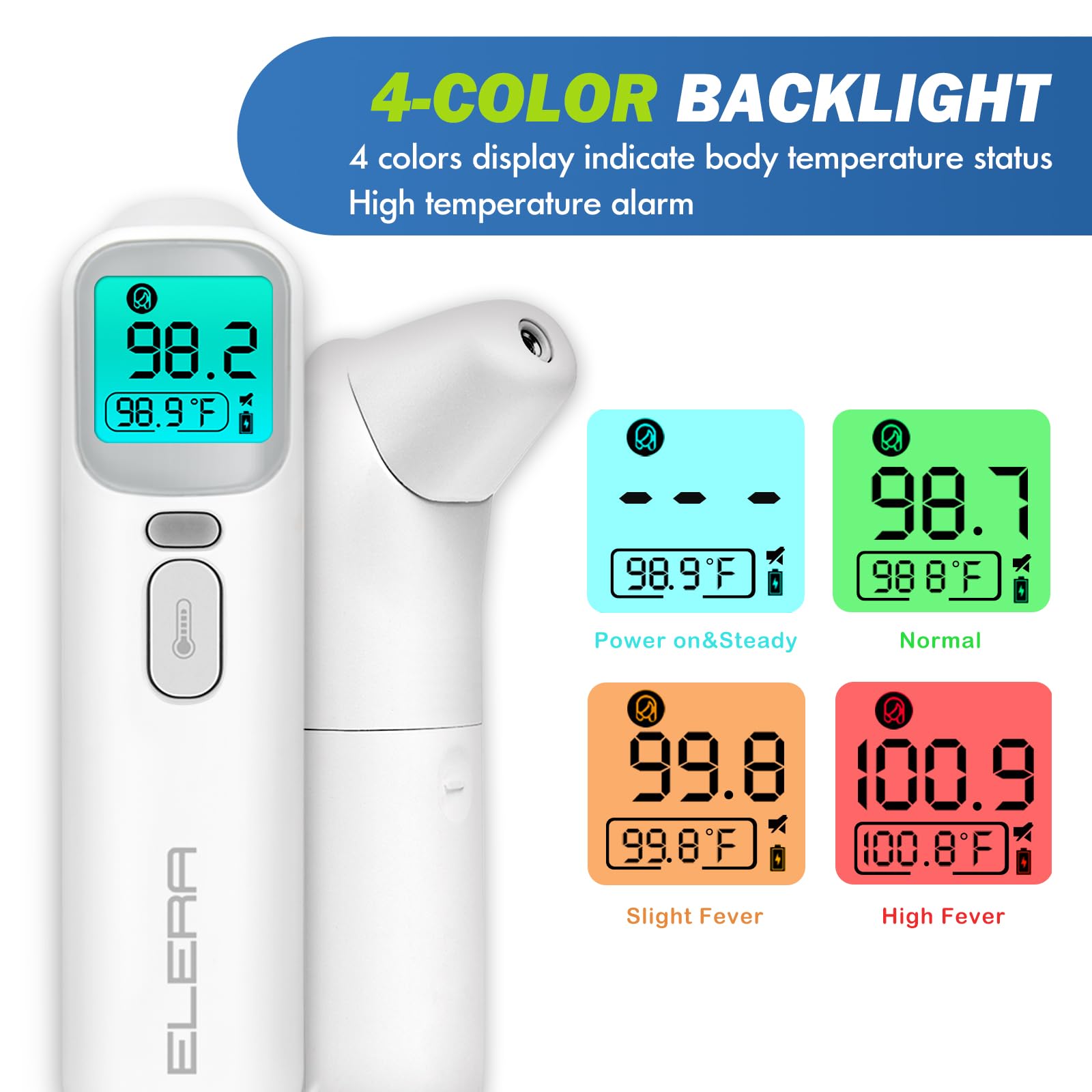 Elera Ear Thermometer for Kids, Baby Thermometer with Forehead and Ear Mode for Adults, Infant, Kids and Toddler, Touchless and 1 Second Reading with Fever Alarm and Mute Function