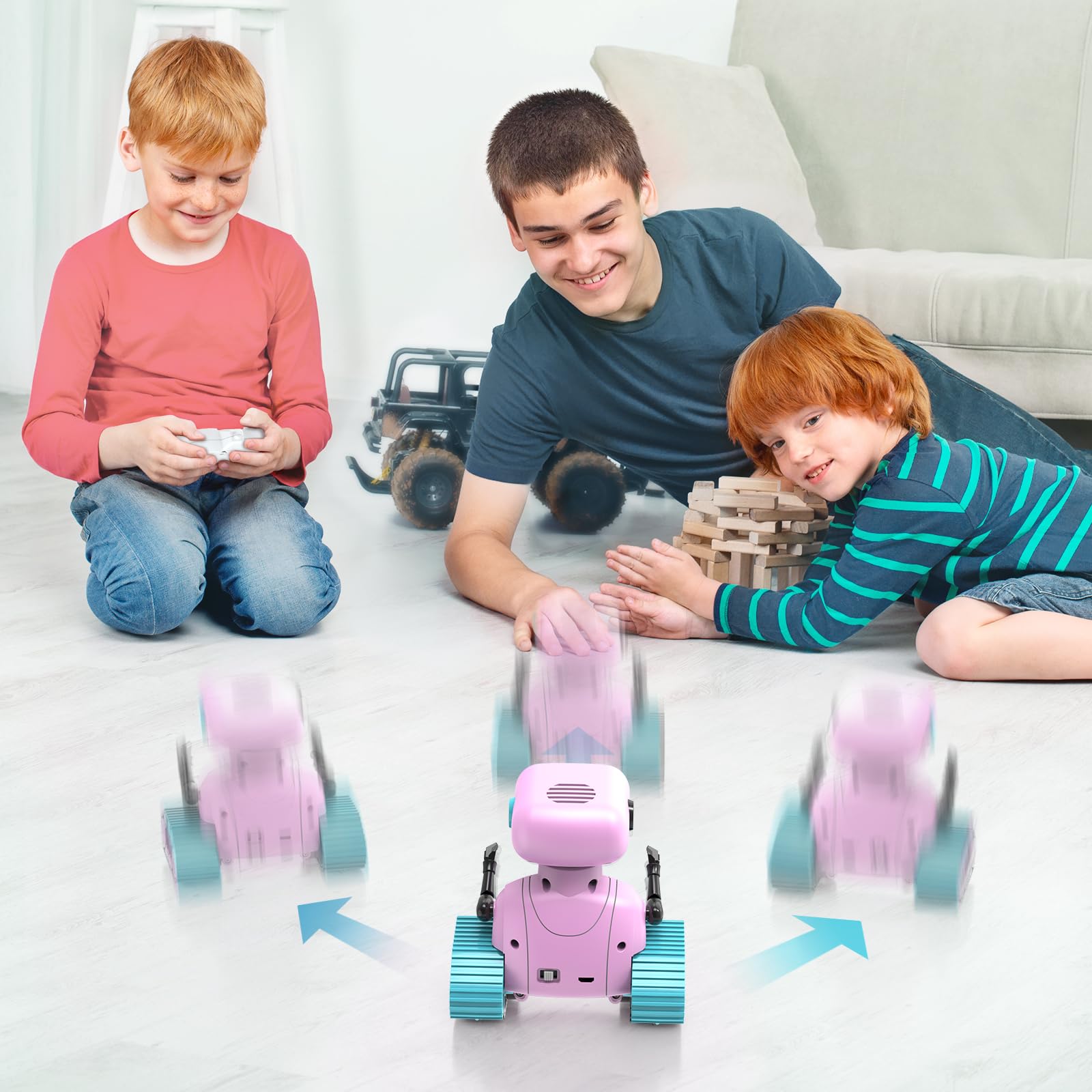 ALLCELE Robot Toys, Rechargeable Kids RC Robots for Girls & Boys, Remote Control Toy with LED Eyes & Music, for Children Age 3+ Years Old - Pink