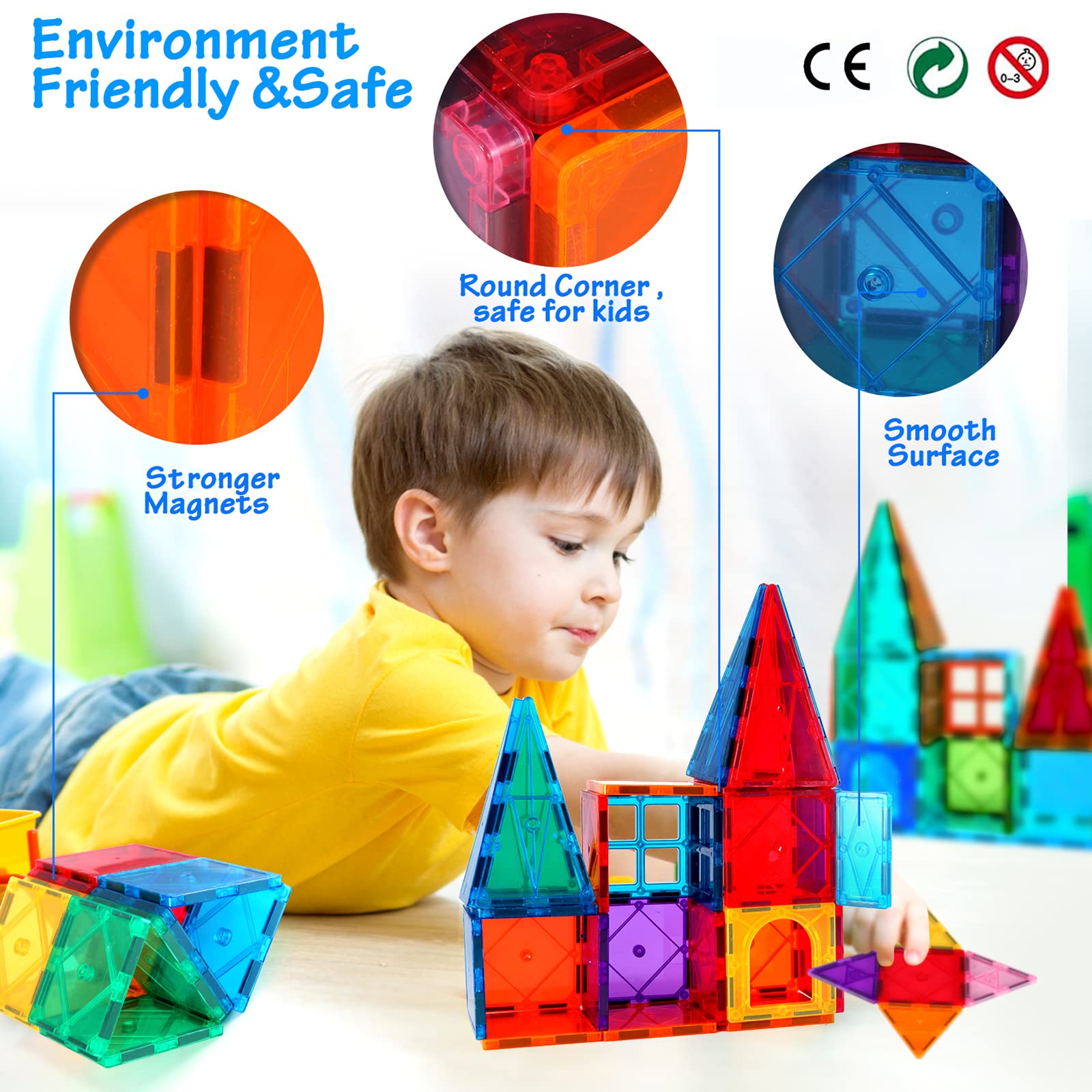 vatenick Magnetic Building Blocks Set 83PCS 3D Magnetic Blocks Tough Building Tiles Stem Toys Kids Christmas Birthday Gifts Magnetic Building Blocks for Kids Ages 3 4 5 6 7 8 Year Old