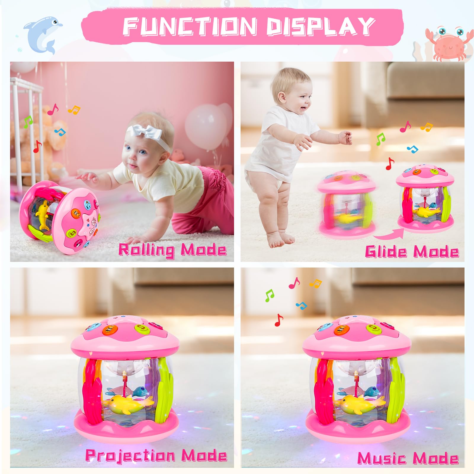 m zimoon Baby Toys 6 to 12 Months, Ocean Projector Light Up Toys with Music, Sensory Toys for 1 2 3 Year Old Boys Girls, Musical Toys 12-18 Months Crawling Learning Tummy Time Toys 1st Birthday Gifts