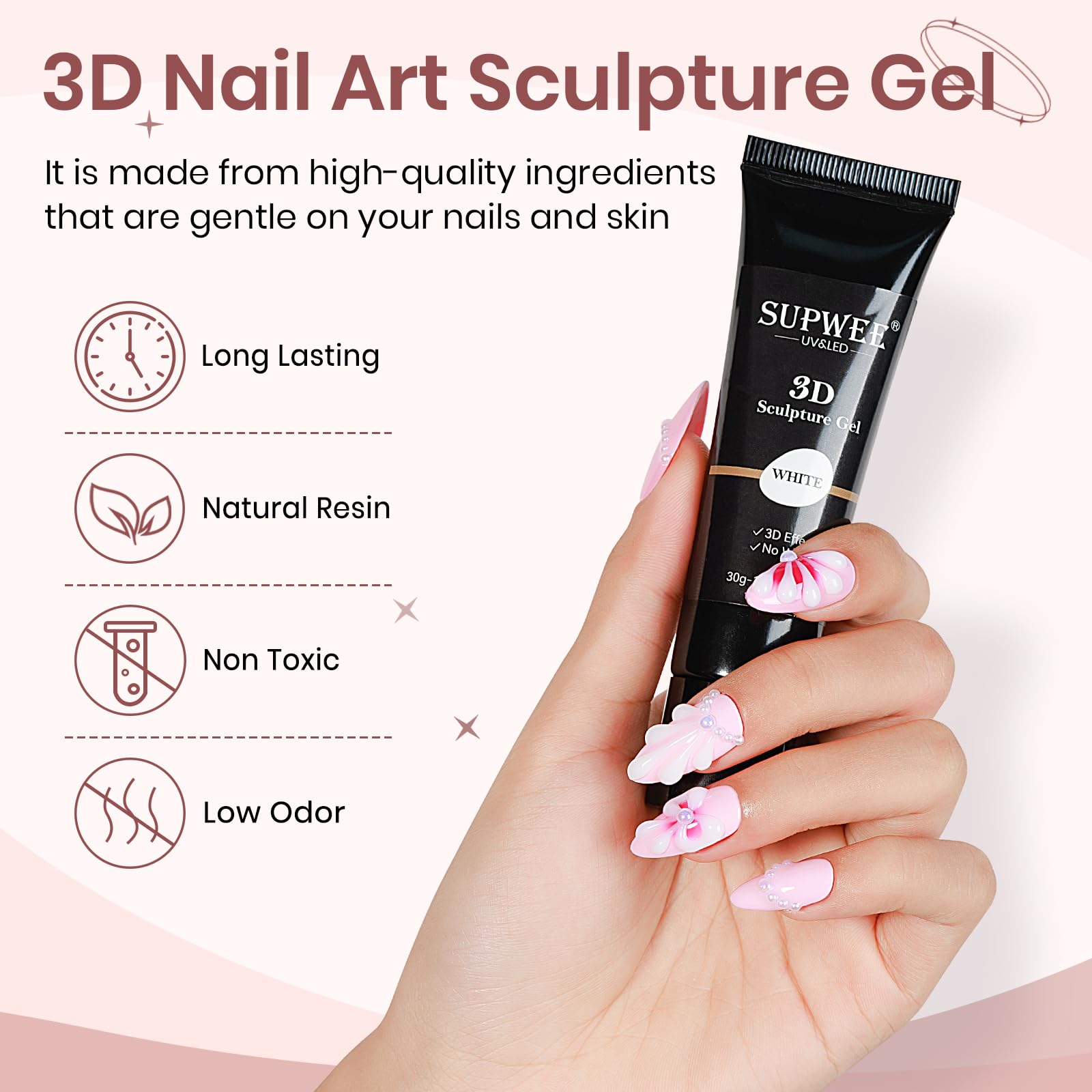 SUPWEE 3D Sculpture Gel Clear Nail Carving Gel for Nail Art Molding Gel DIY Nail Painting Carved Gel Nail Polish 5D Embossed Candy Gel Nail Decoration Manicure 15g