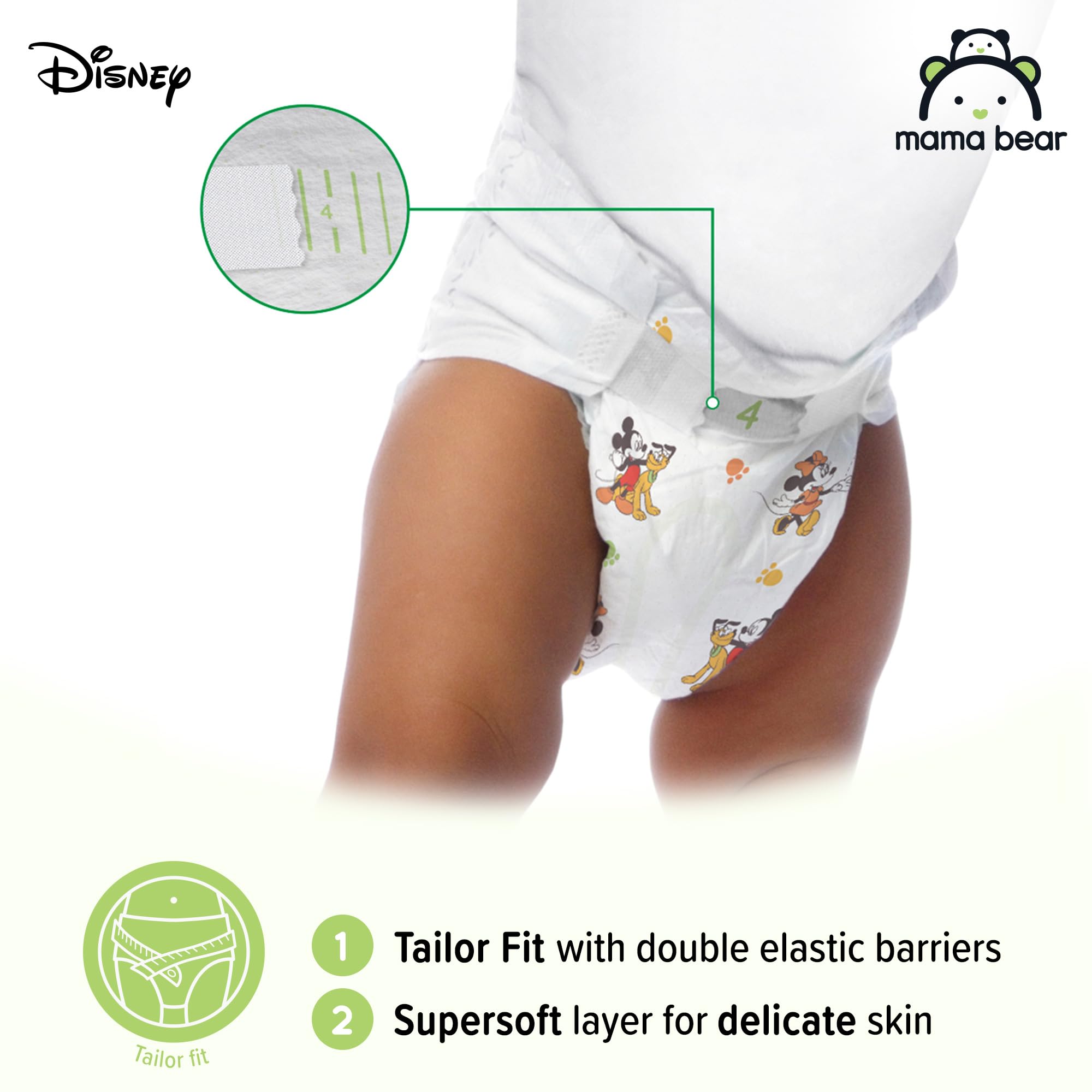 Amazon Brand - Mama Bear Disney Ultra Dry Nappies, Size 1 (2-5 kg), 96 Count, White, Monthly Pack