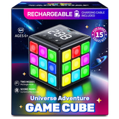 Anoawens Rechargeable Game Cube, Kid Toys with 15 Games, Fun Brain Memory & Speed Games for Kids, Christmas Birthday Gifts for Boys Girls Ages 6-12+ Years Old (Black)