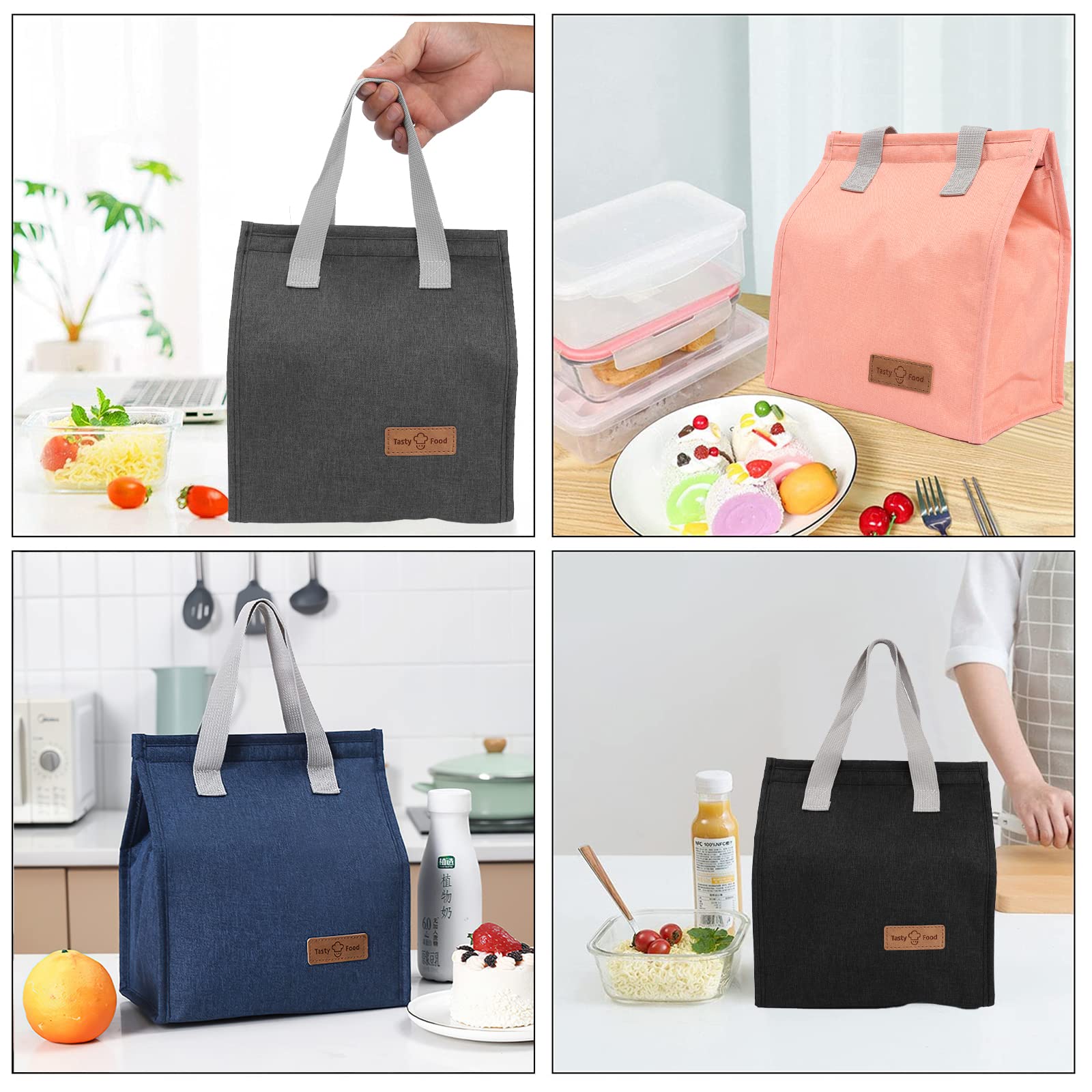 Yikki Lunch Bags for Women Men, Reusable Insulated Leakproof Lunch Box Tote Bag, Cool Bags for Kids Girls Boys Adults, Thermal Cooler Bag for Work School Picnic Travel (Black)