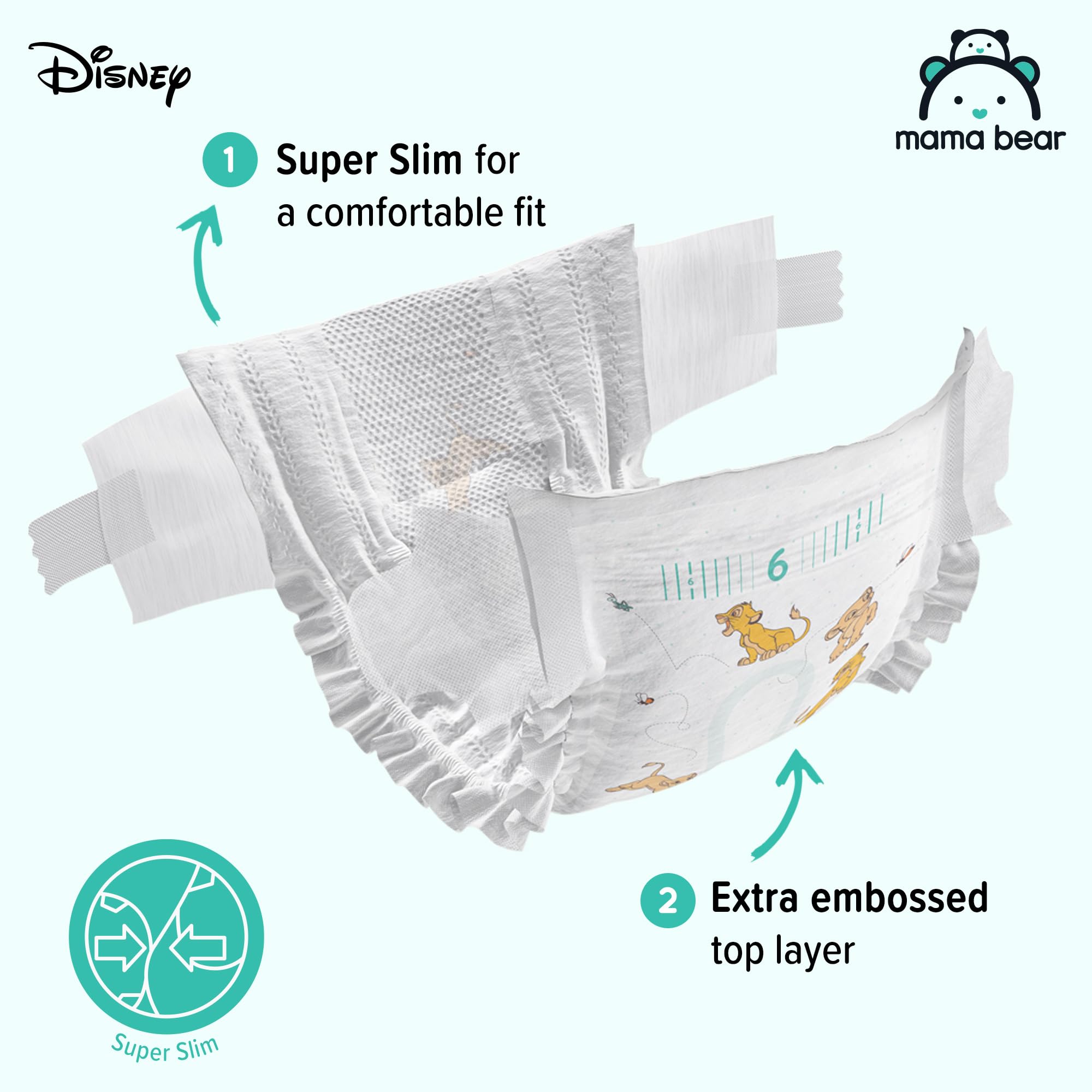 Amazon Brand - Mama Bear Disney Ultra Dry Nappies, Size 1 (2-5 kg), 96 Count, White, Monthly Pack