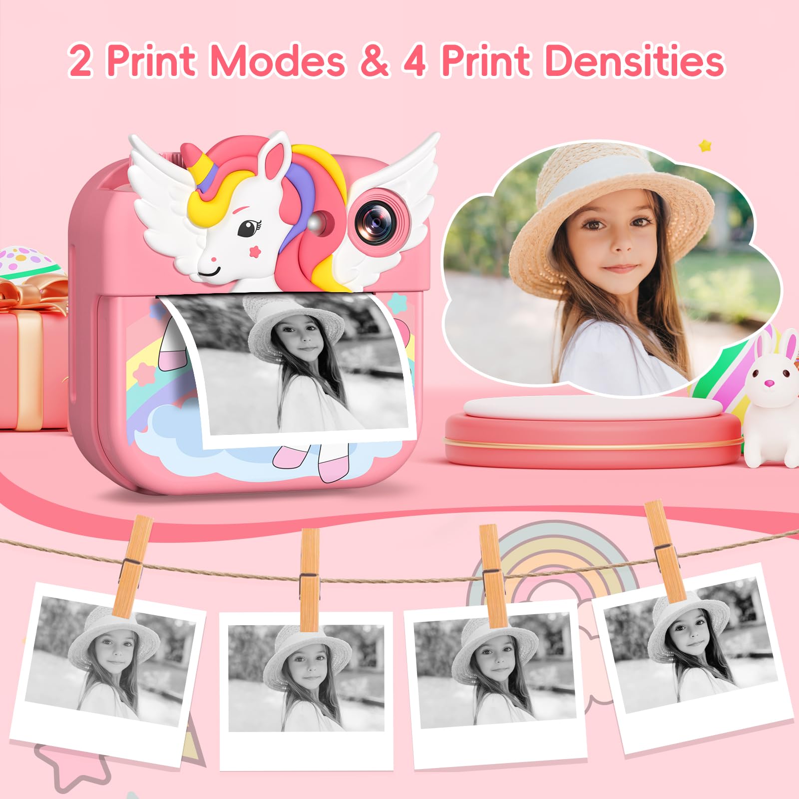 Gofunly Kids Camera Instant Print, 2.4'' Instant Camera for Kids with 32G Card & Print Photo Paper, 1080P HD Video Kids Digital Toddler Toy Camera, Christmas Birthday Gift for Girls Age 3-12 Years Old