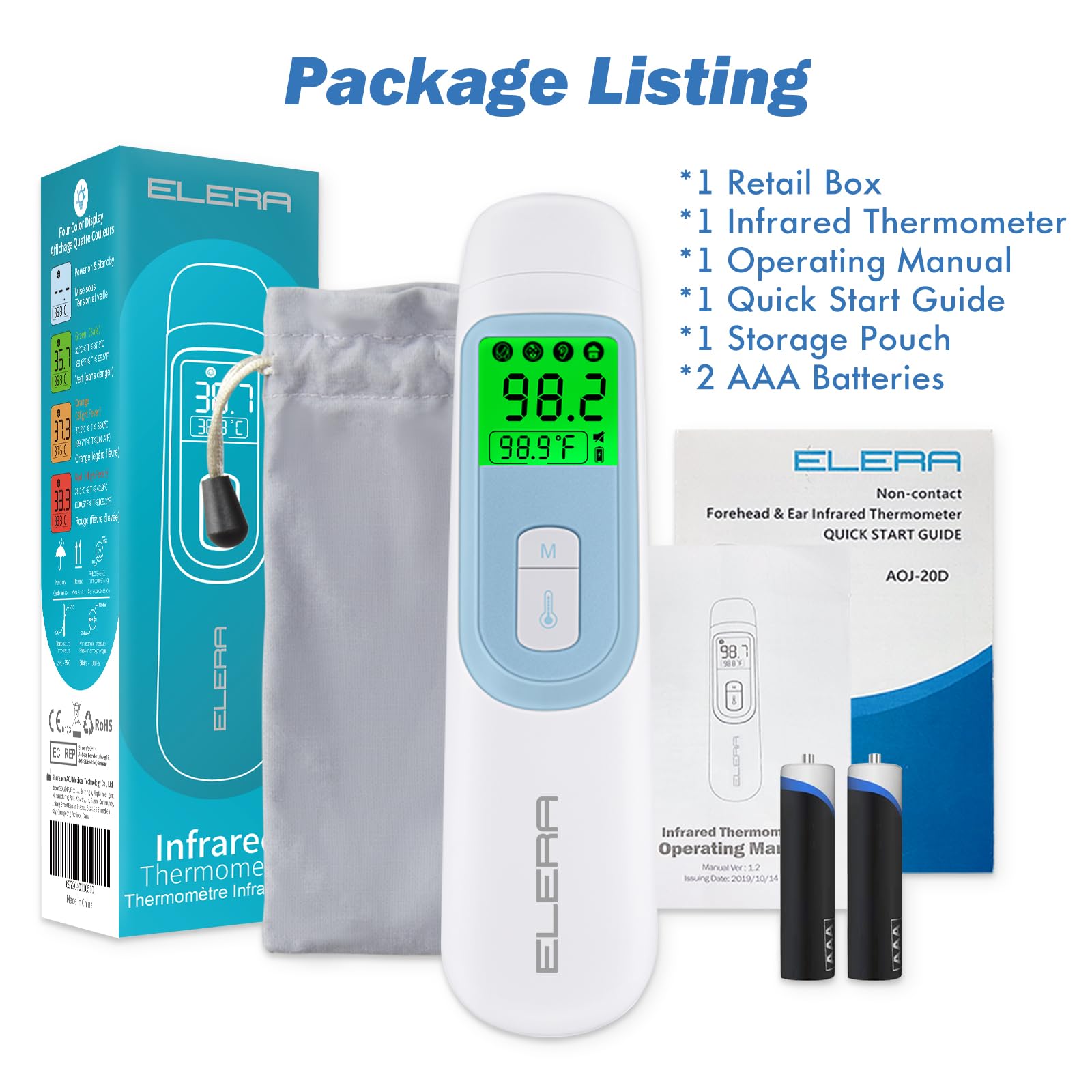 Elera Ear Thermometer for Kids, Baby Thermometer with Forehead and Ear Mode for Adults, Infant, Kids and Toddler, Touchless and 1 Second Reading with Fever Alarm and Mute Function