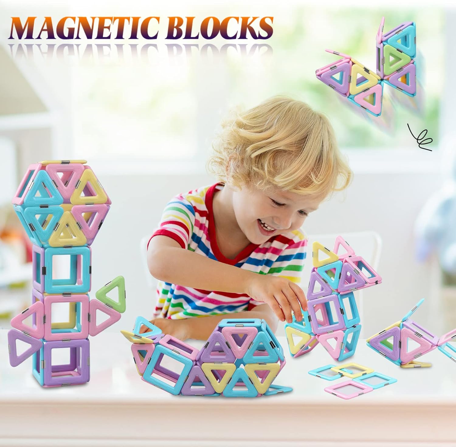 38PCS Magnetic Building Blocks Magnetic Tiles Educational Magnet Toys for Kids Learning Development Construction Set Christmas Birthday Gifts for Girls Boys Kids Toddler Age 3 4 5 6 Years Old