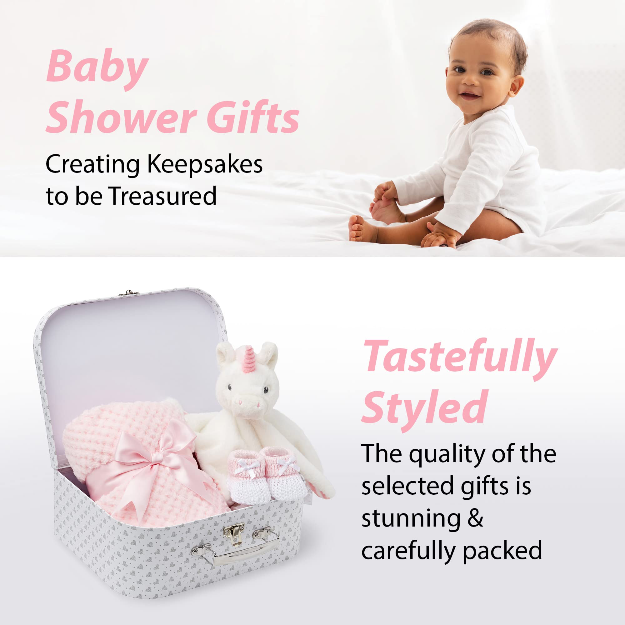 Baby Box Shop New Baby Gifts Set - 3 Baby Essentials and a Newborn Hamper Create a Premium Newborn Gift Set, New Baby Hamper Basket Girl, New Born Baby Gift - Baby Shower Hamper for Newborn - Zebra