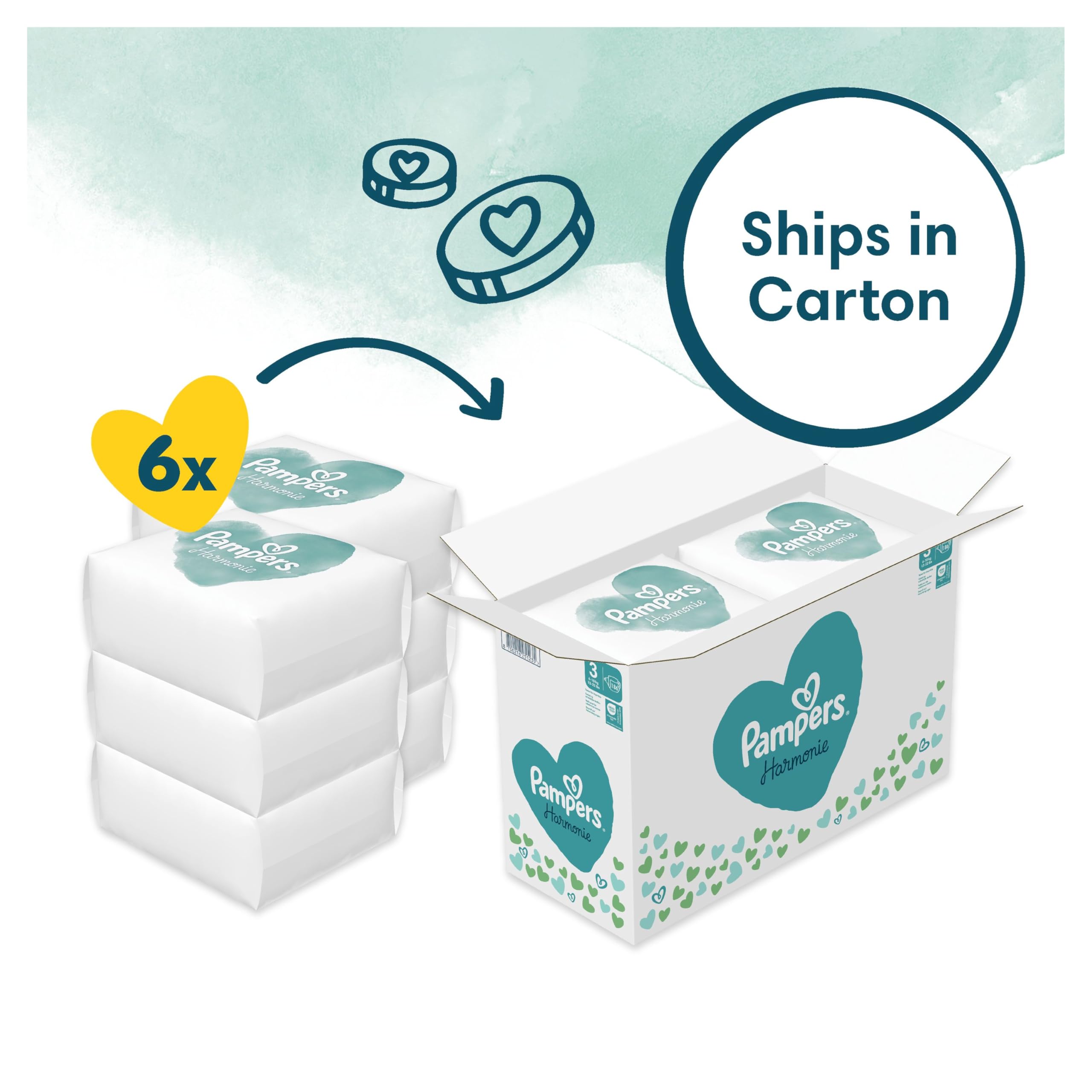 Pampers Harmonie Nappies Size 2, 204 Nappies, 4kg-8kg, Gentle Skin Protection Cushiony Soft